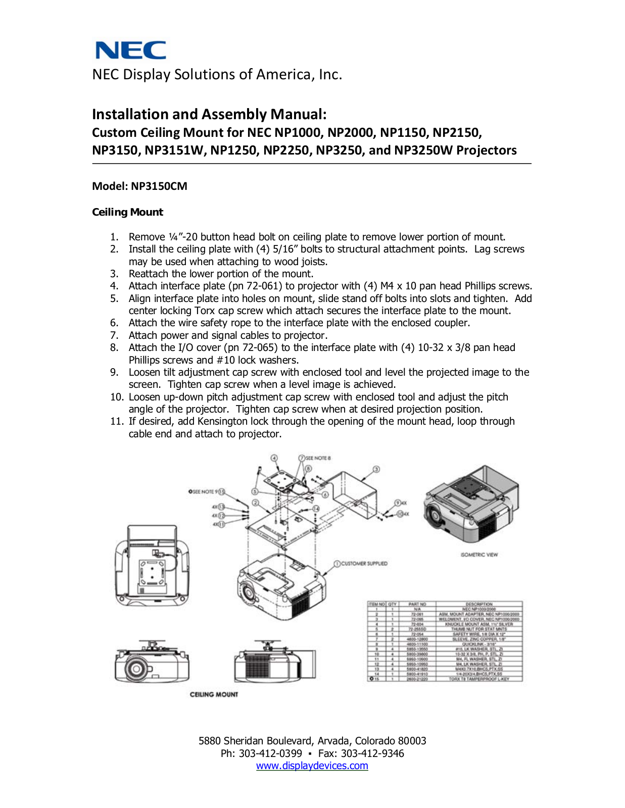 NEC NP3150CM User Manual