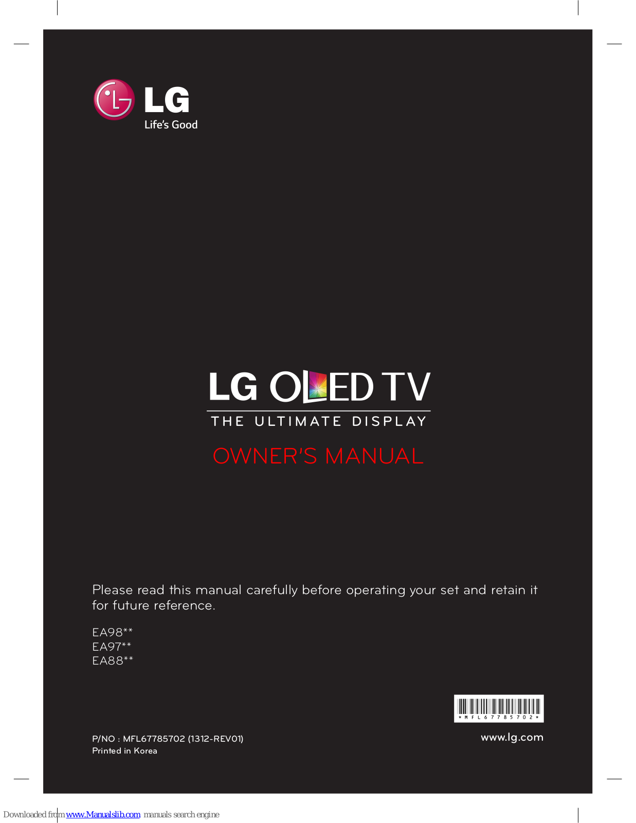 LG 55EA880W-ZC, 55EA880W-ZF, 55EA880V-ZC, 55EA8809-ZC, 55EA880W-ZA Owner's Manual