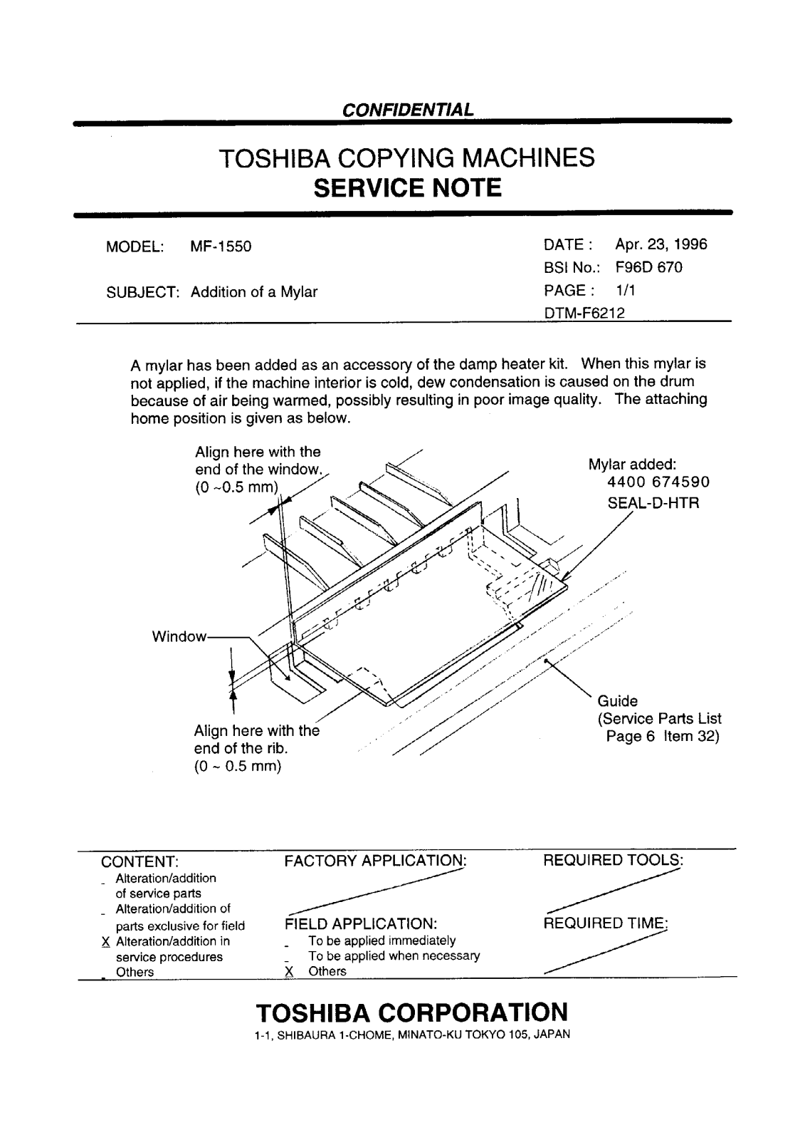 Toshiba f96d670 Service Note