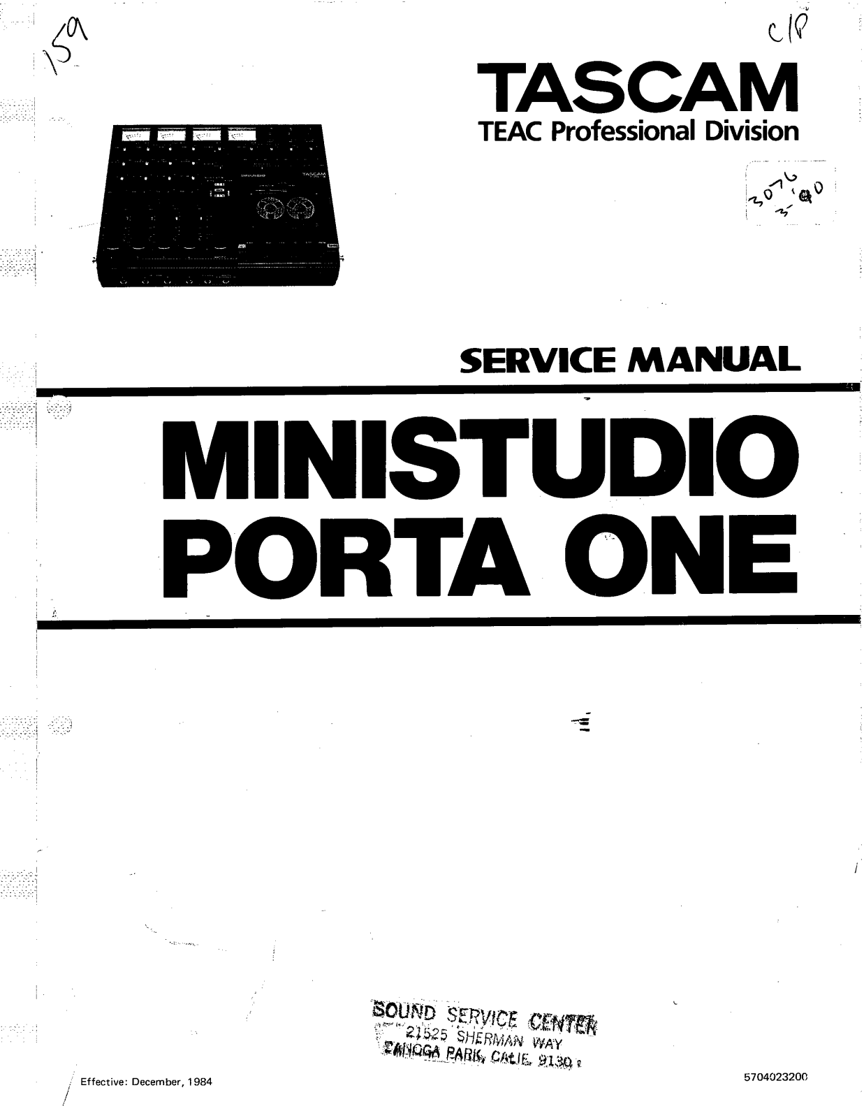Tascam Ministudio Porta ONE User Manual