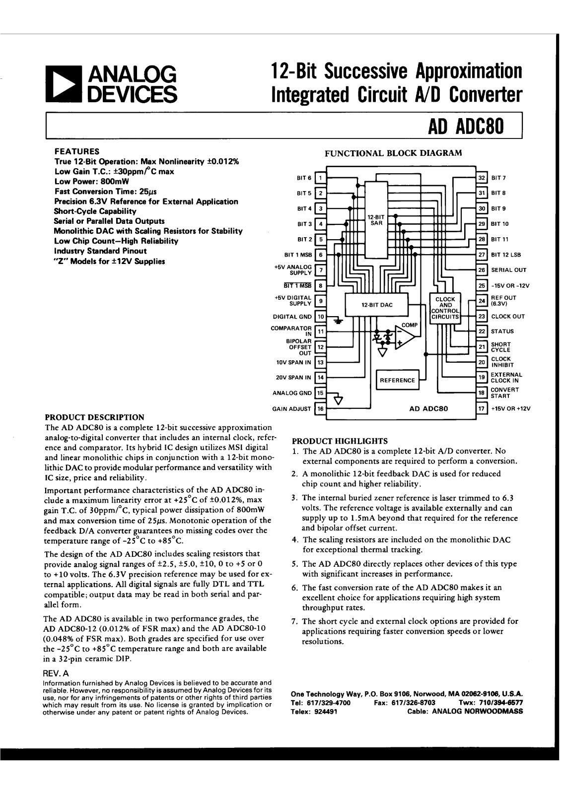 Analog Devices ADADC80 Datasheet