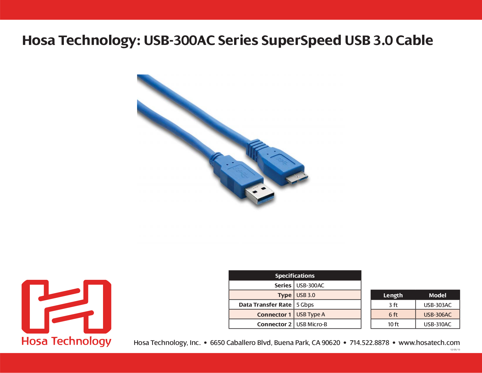 Hosa USB-303AC, USB-306AC, USB-310AC Specifications