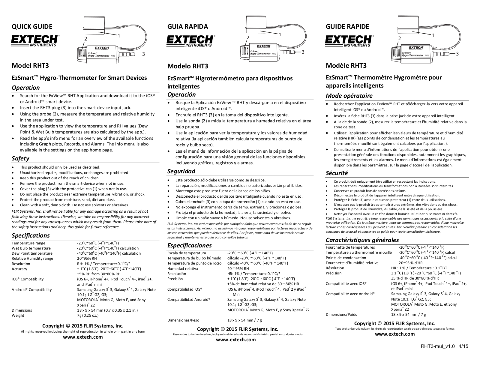 Extech RHT3 Operating Manual