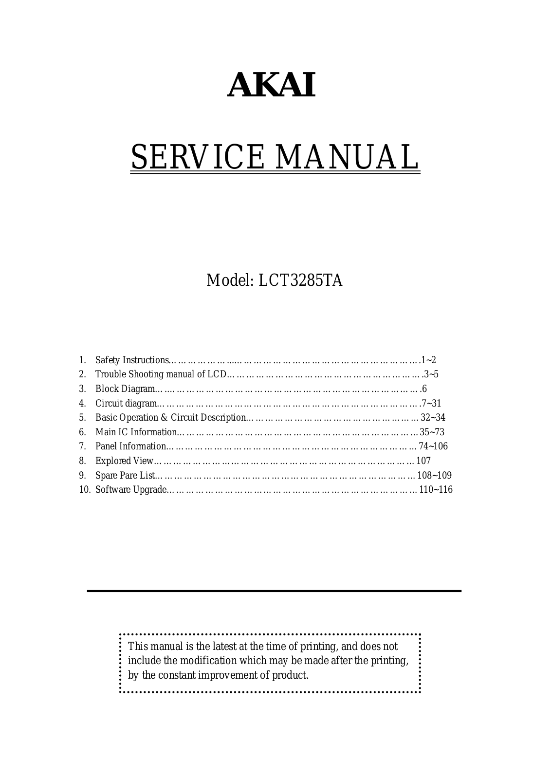 Akai LCT3285TA Service Manual