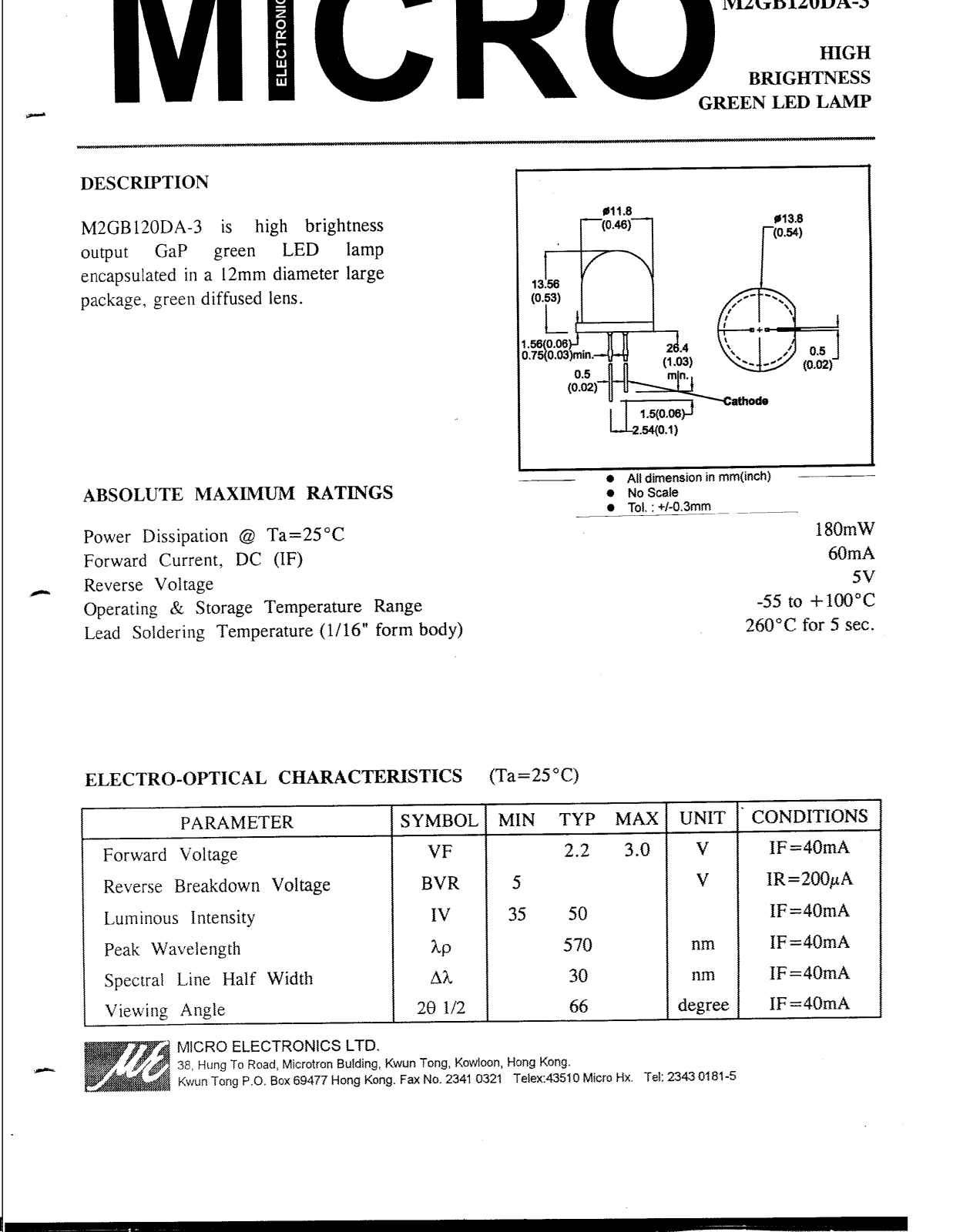 MICRO M2GB120DA-3 Datasheet