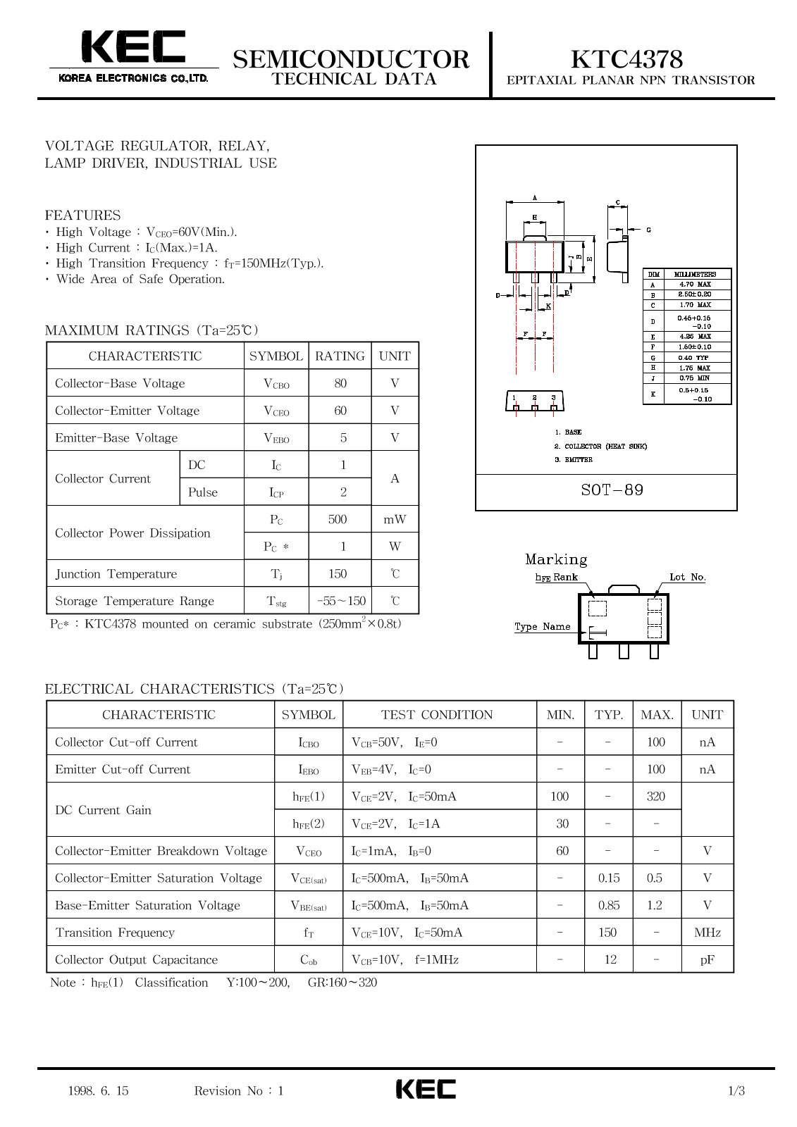 KEC KTC4378 Datasheet