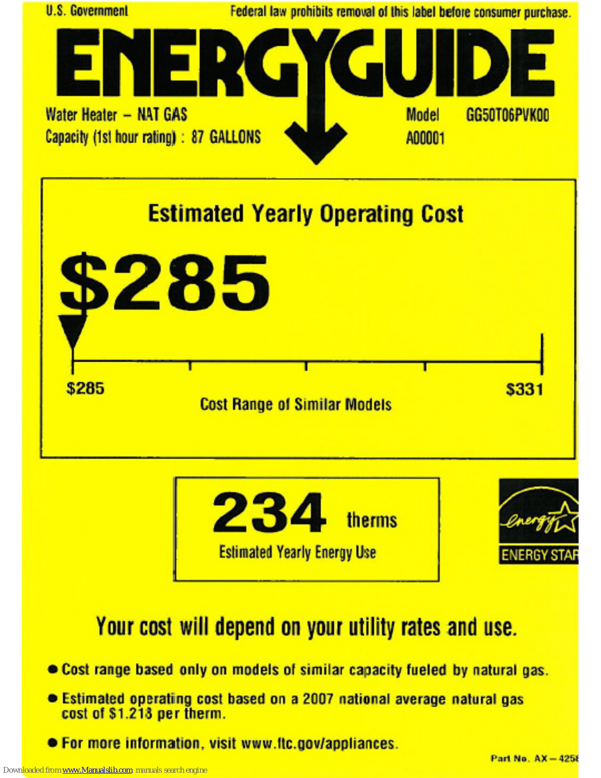 GE GG50T06PVK, GG50T06PVK00 Energy Manual