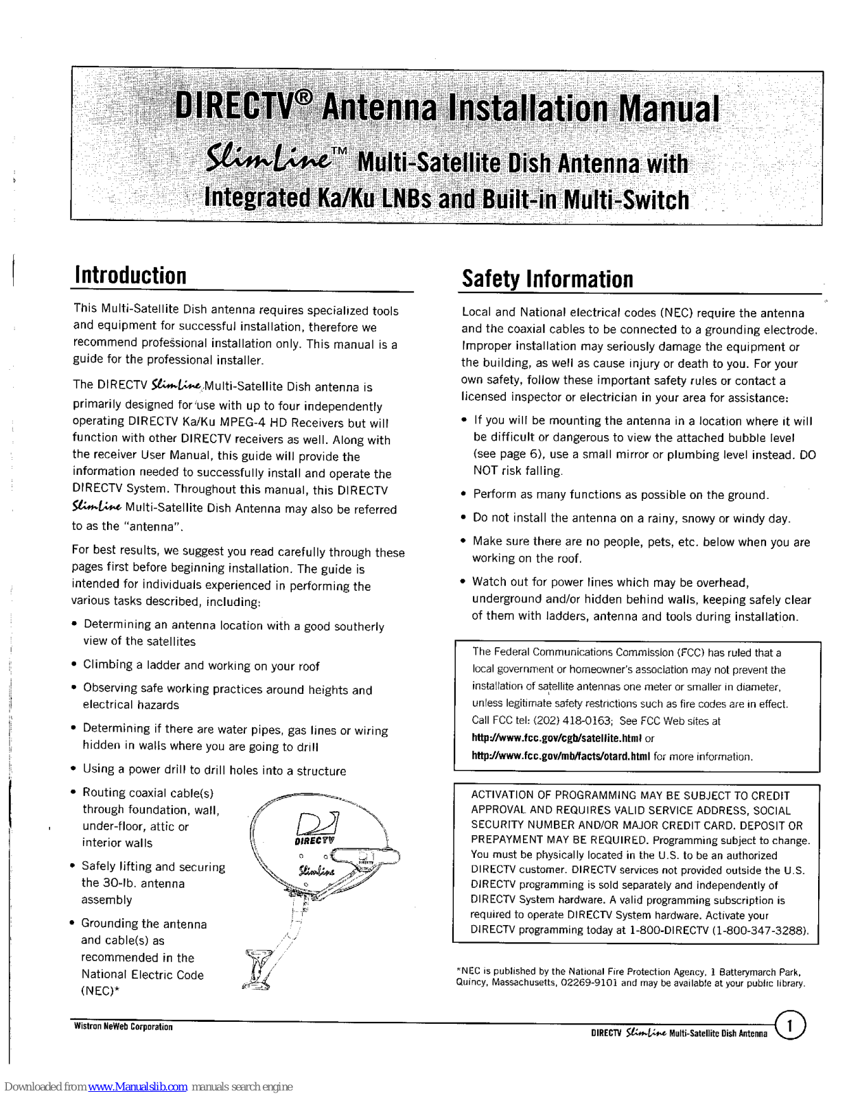 DirecTV SLSPF, SlimLine Multi-Satellite Dish Antenna Installation Manual