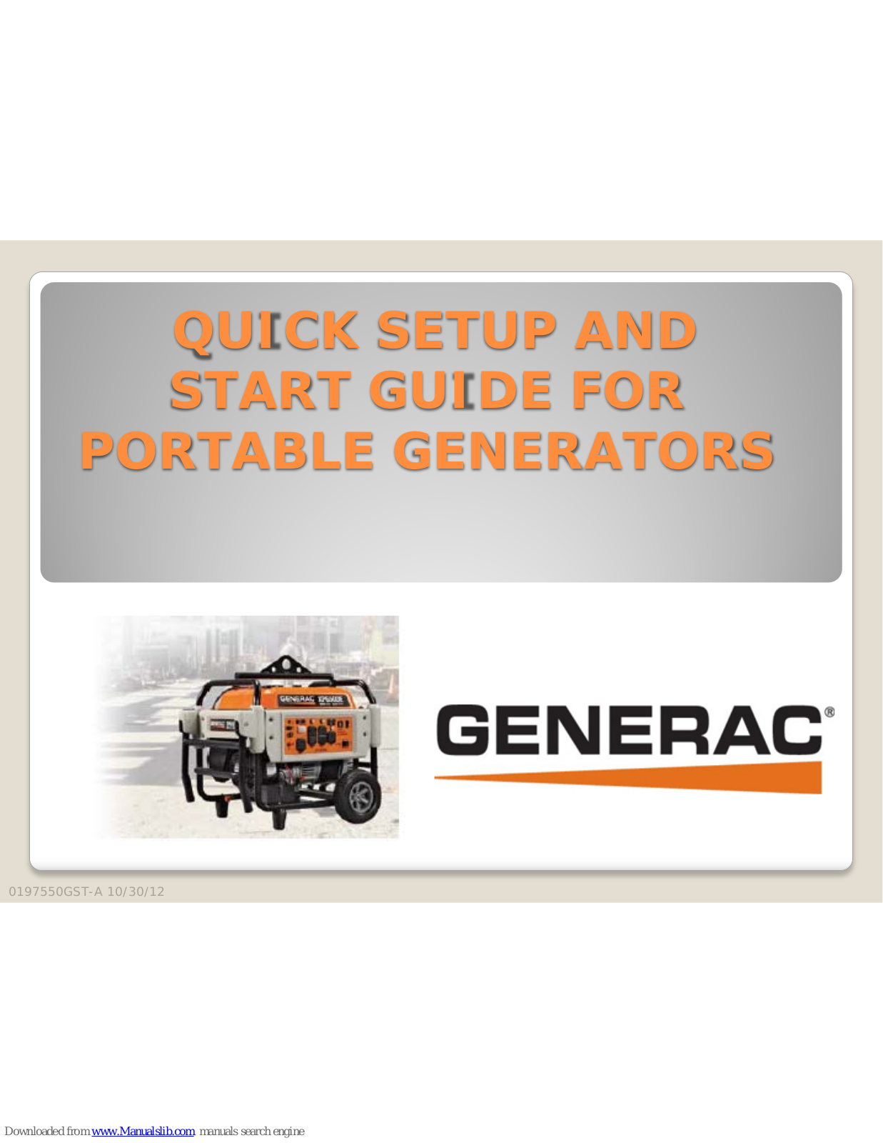 GENERAC GP7000, GP7000E, GP8000, GP8000E, GP15000E Quick Setup Manual - ManualMachine.com
