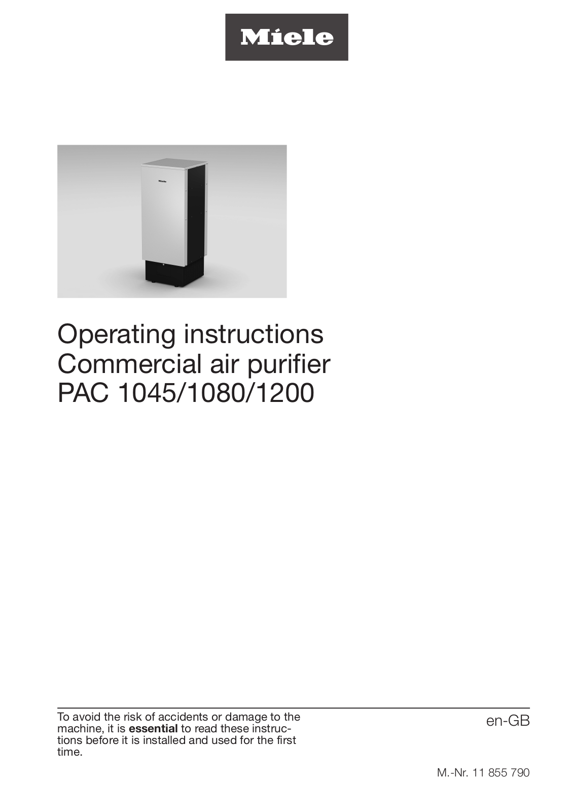 Miele PAC 1045, PAC 1080, PAC 1200 Operating instructions