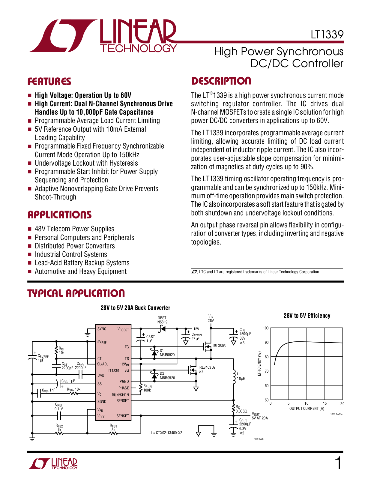 Linear Technology LT1339IN, LT1339CSW, LT1339ISW Datasheet