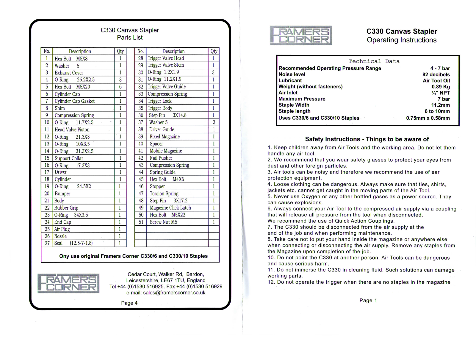 Framers Corner C330 Operating Instructions Manual - ManualMachine.com