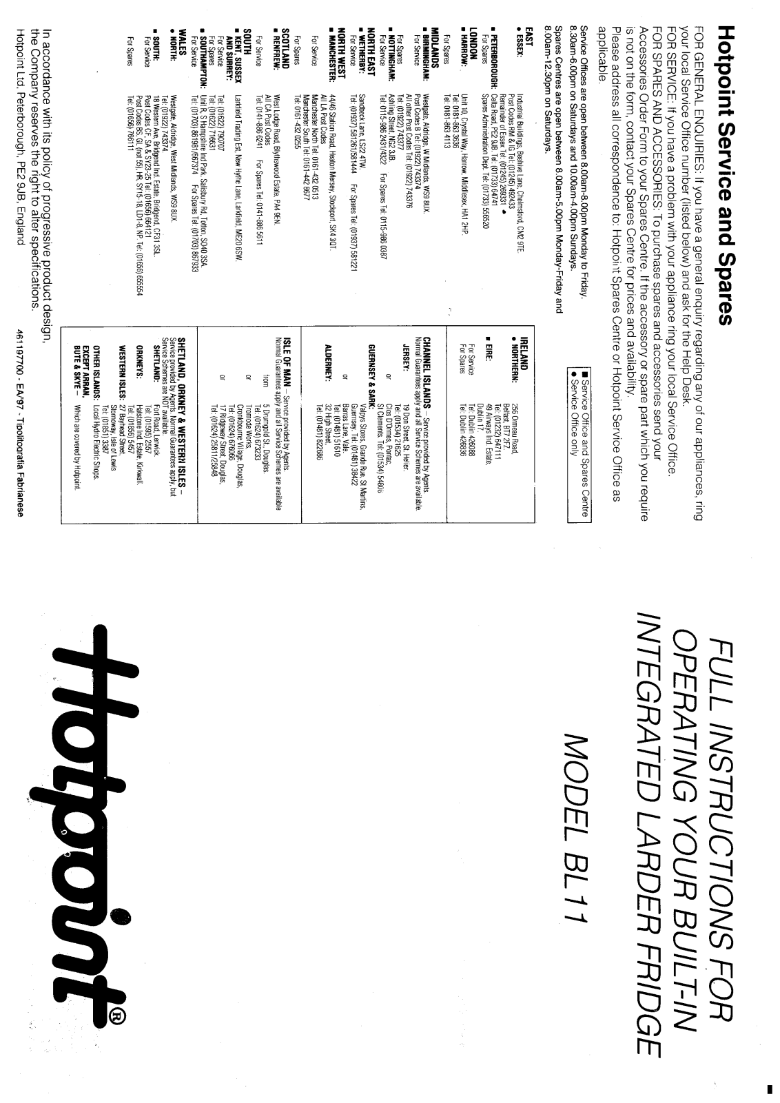 Hotpoint-Ariston HBBL11 User Manual