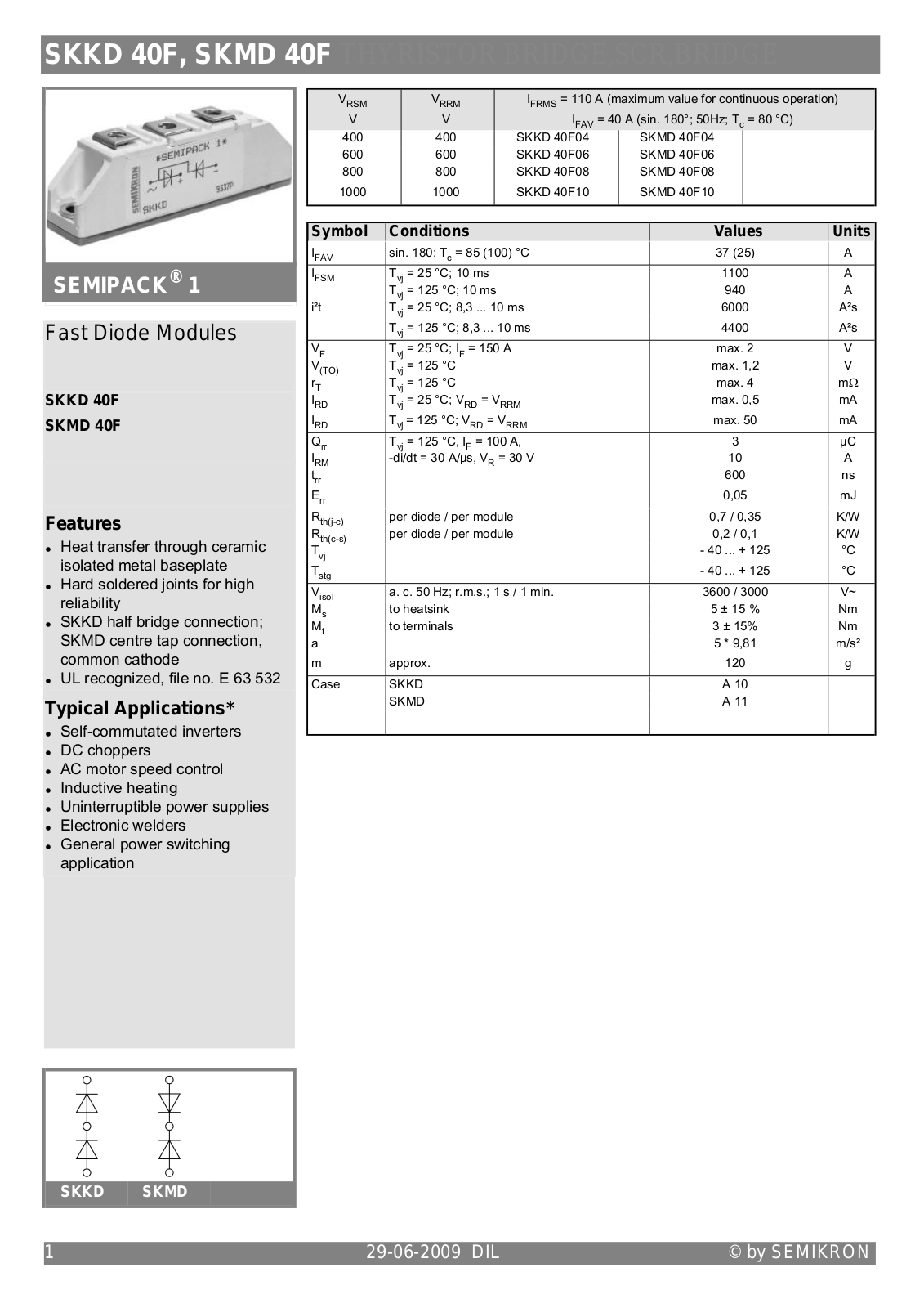 Semikron SKKD 40F, SKMD 40F Data Sheet