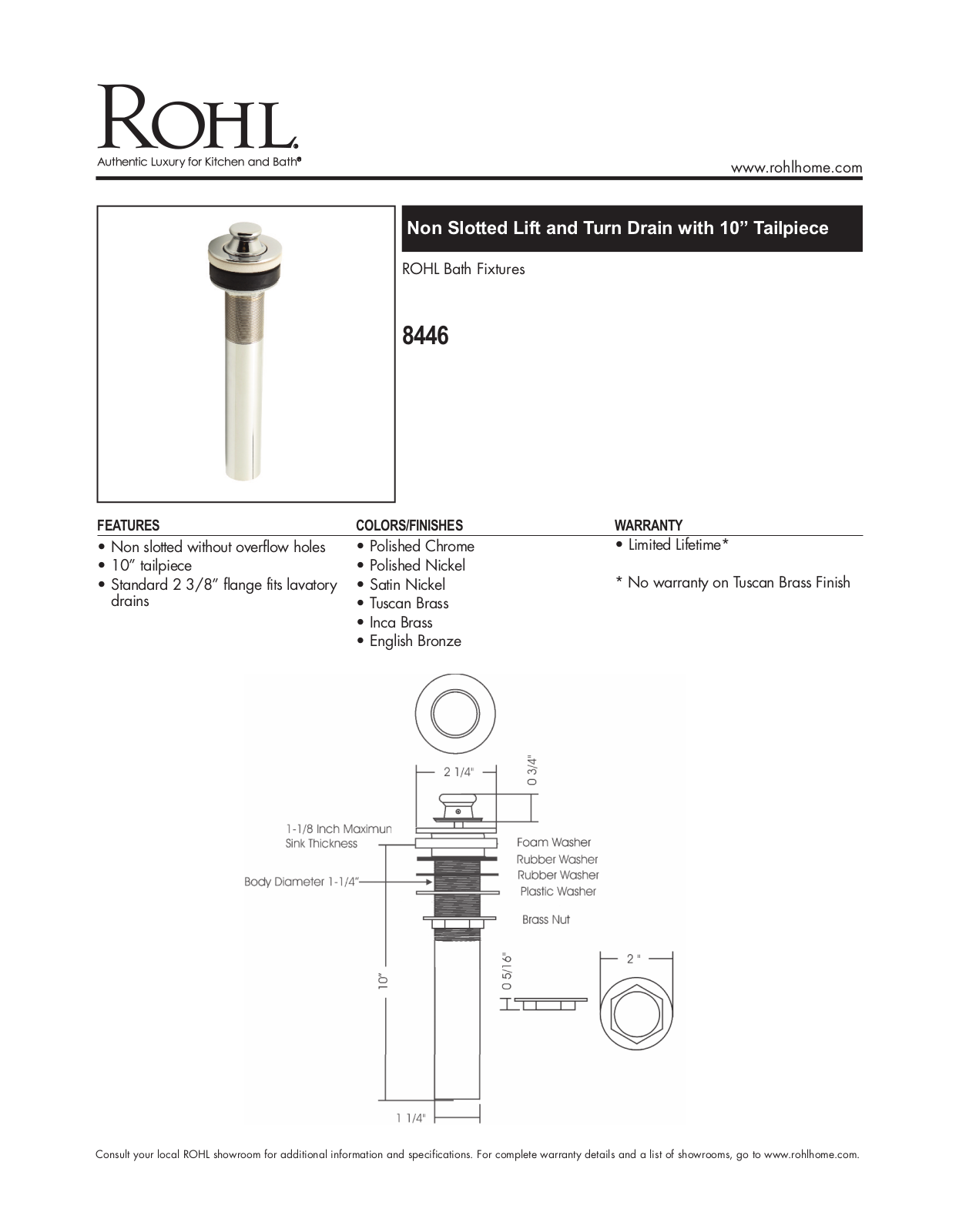 Rohl 8446TCB Specifications