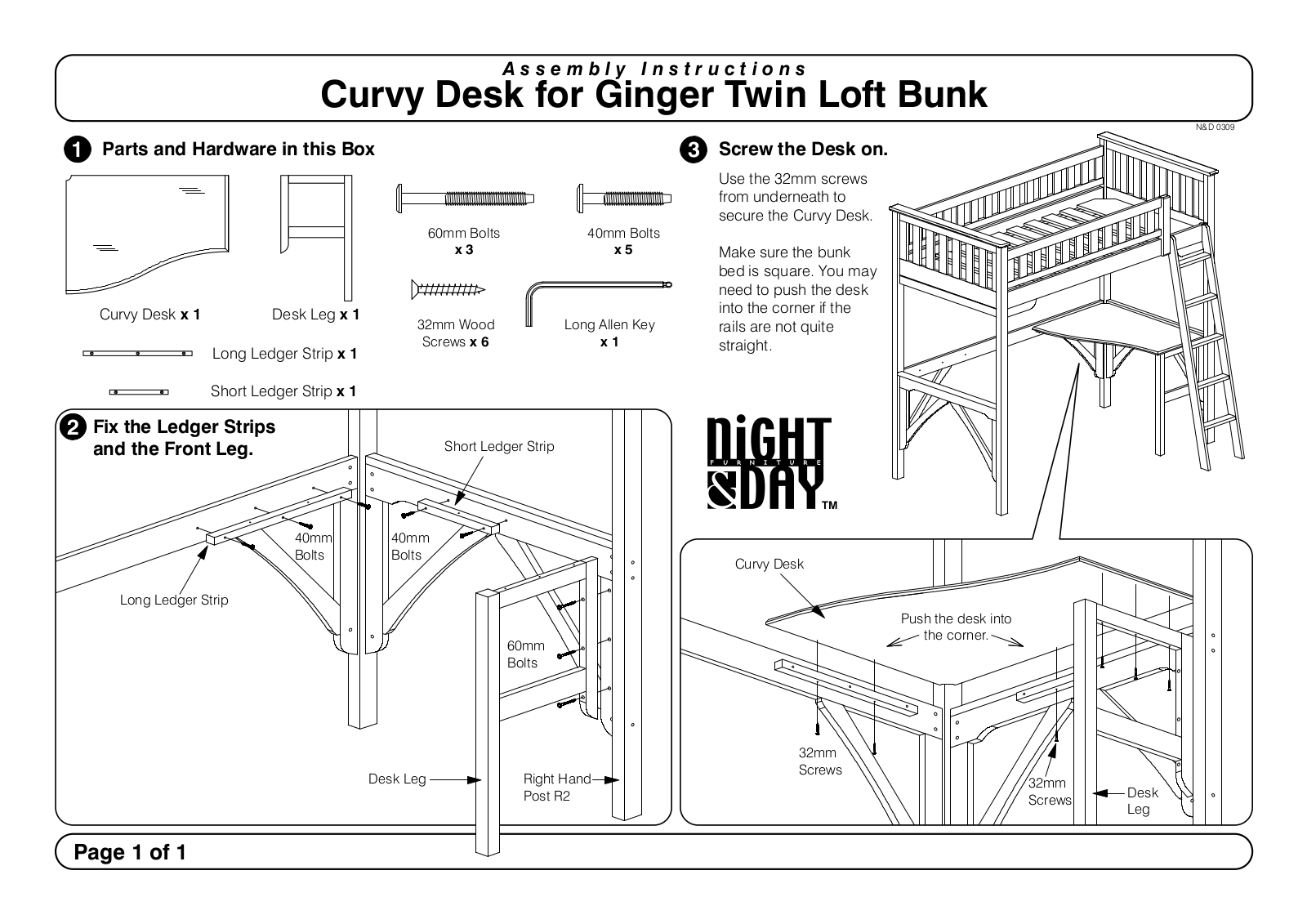 Night & Day Ginger Full Loft Bunk Assembly Instruction