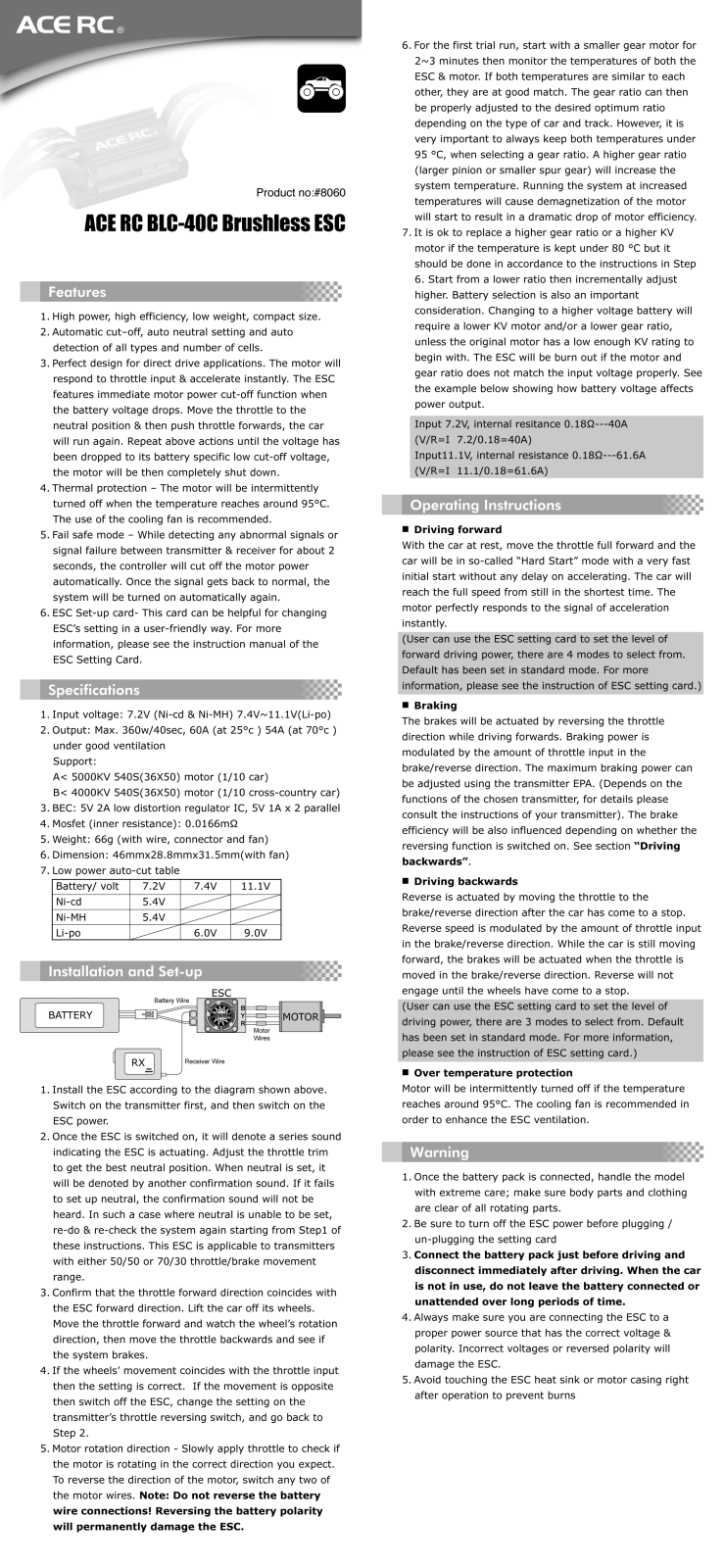 ACE RC BLC-40C User Manual