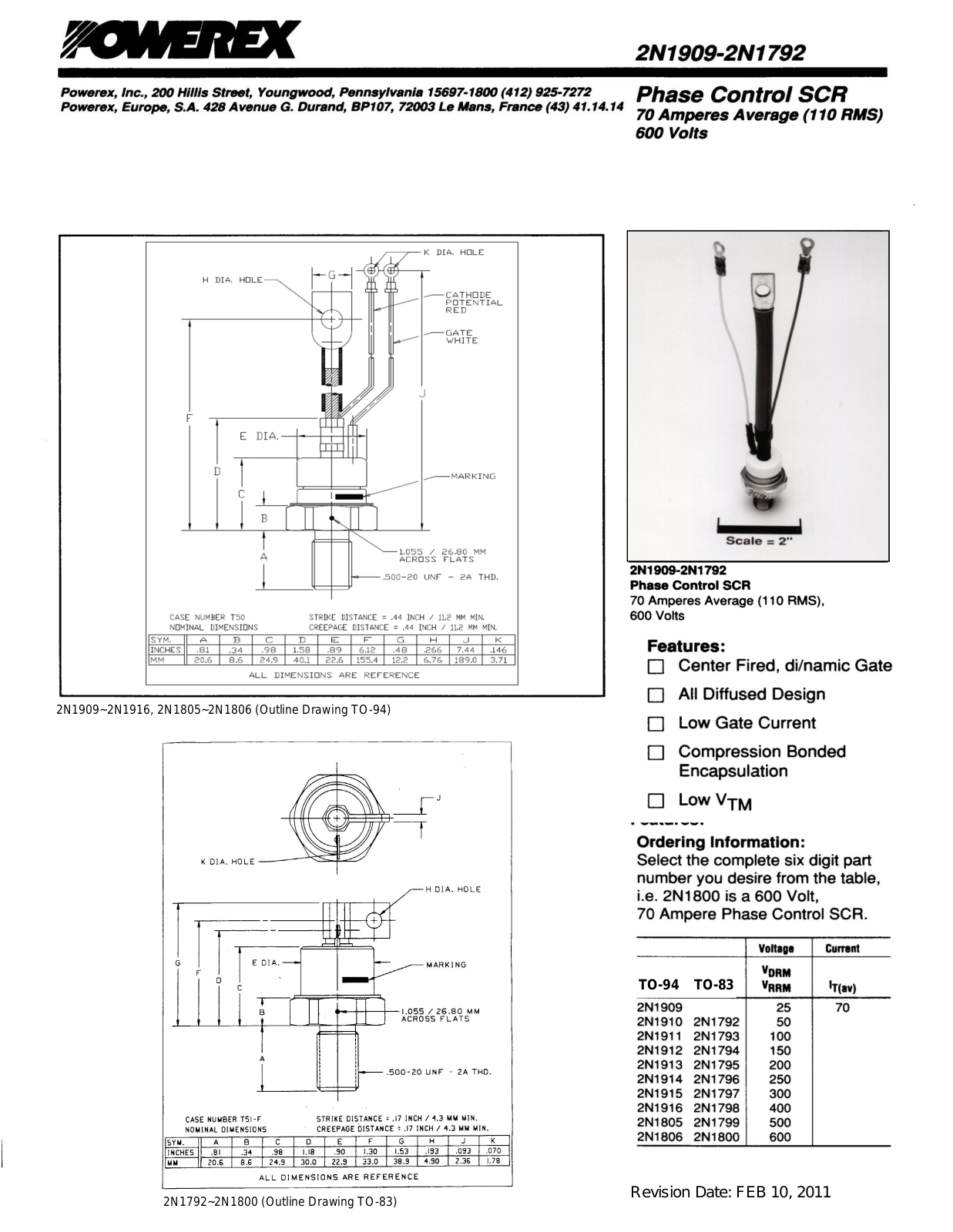 Powerex 2N1909 Data Sheet