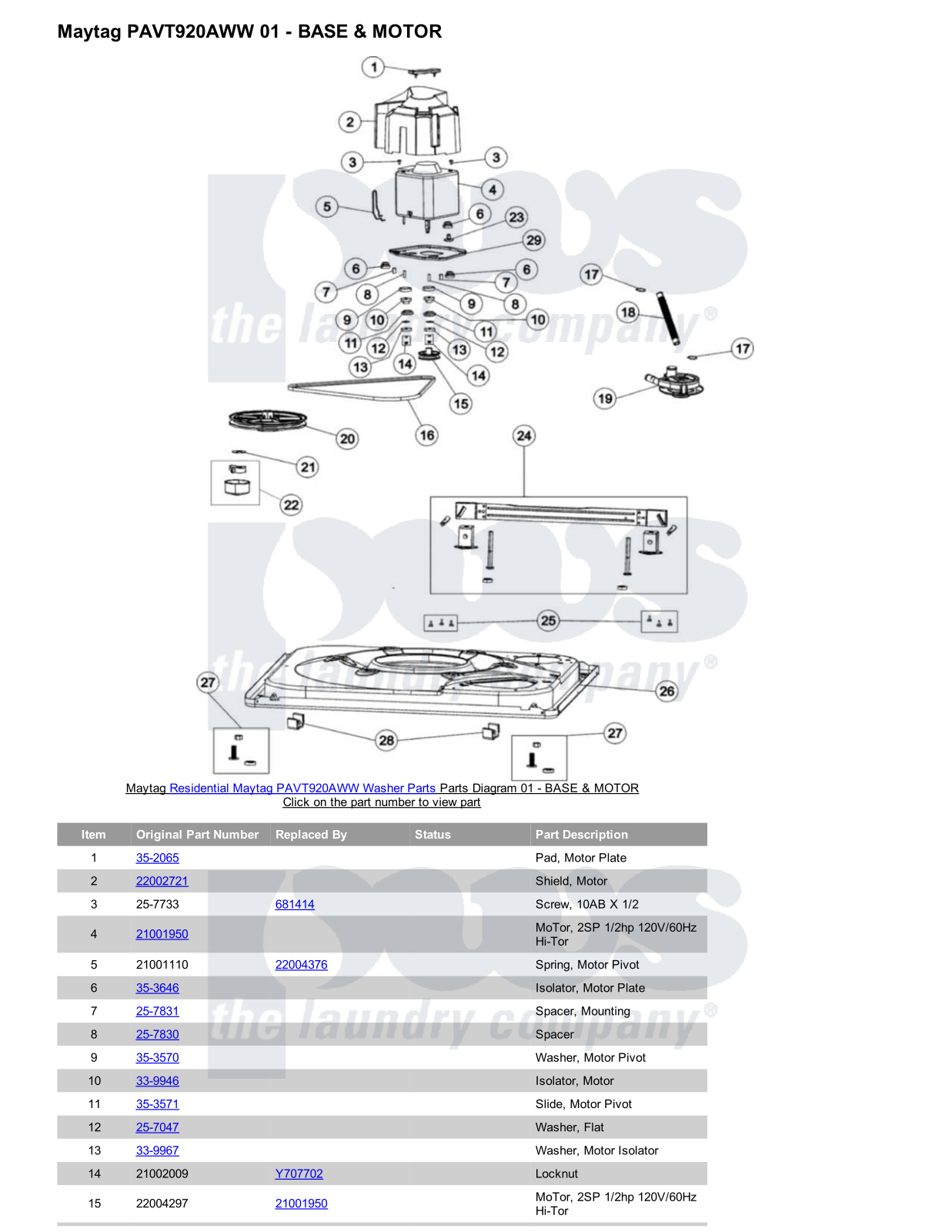 Maytag PAVT920AWW Parts Diagram