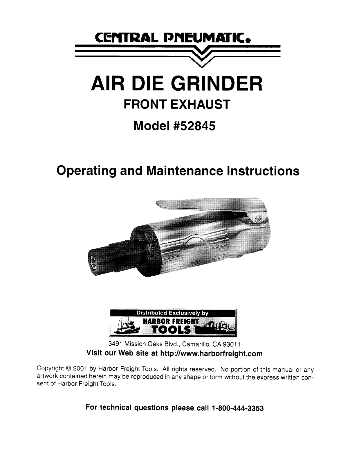 Central Pneumatic 52845 User Manual