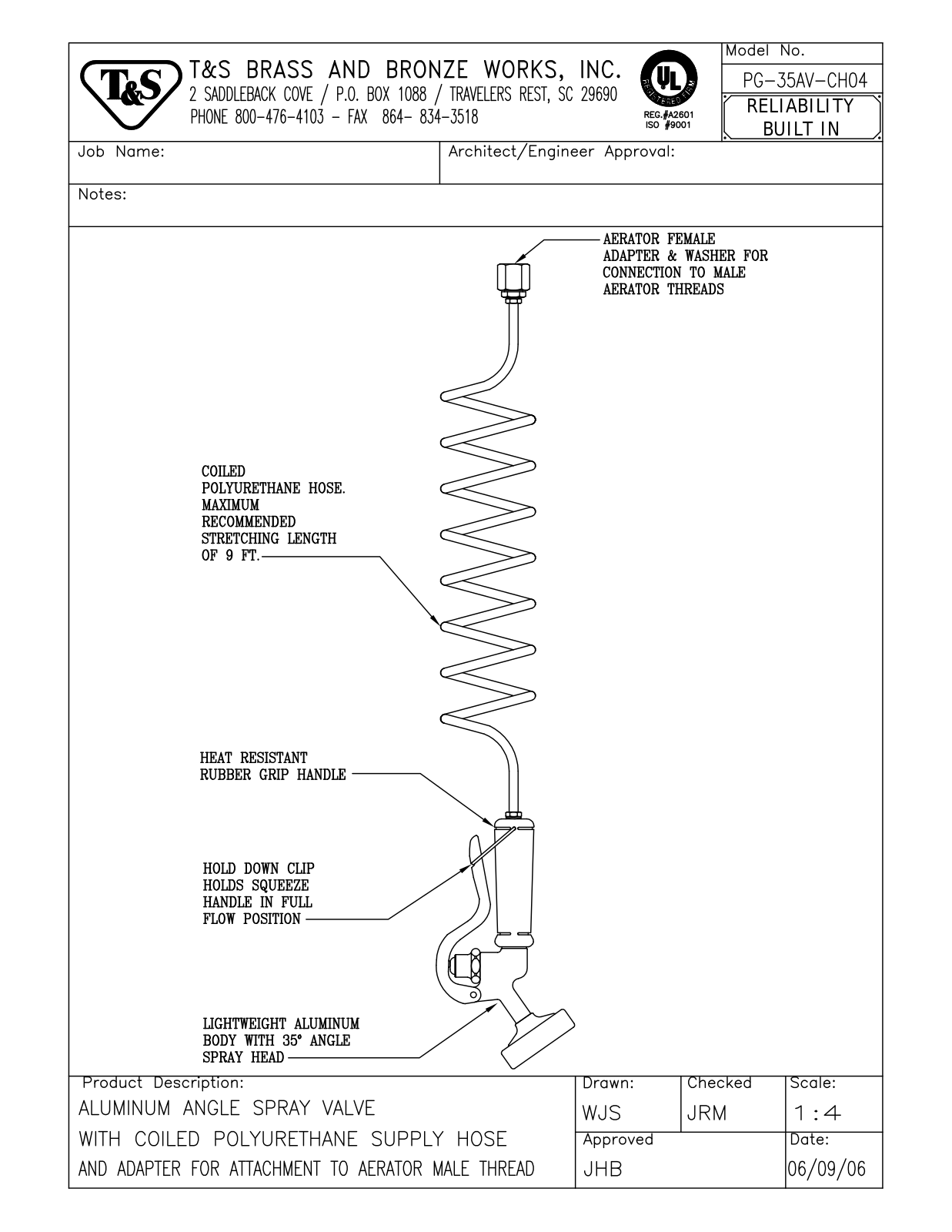 T&S Brass PG-35AV-CH04 User Manual