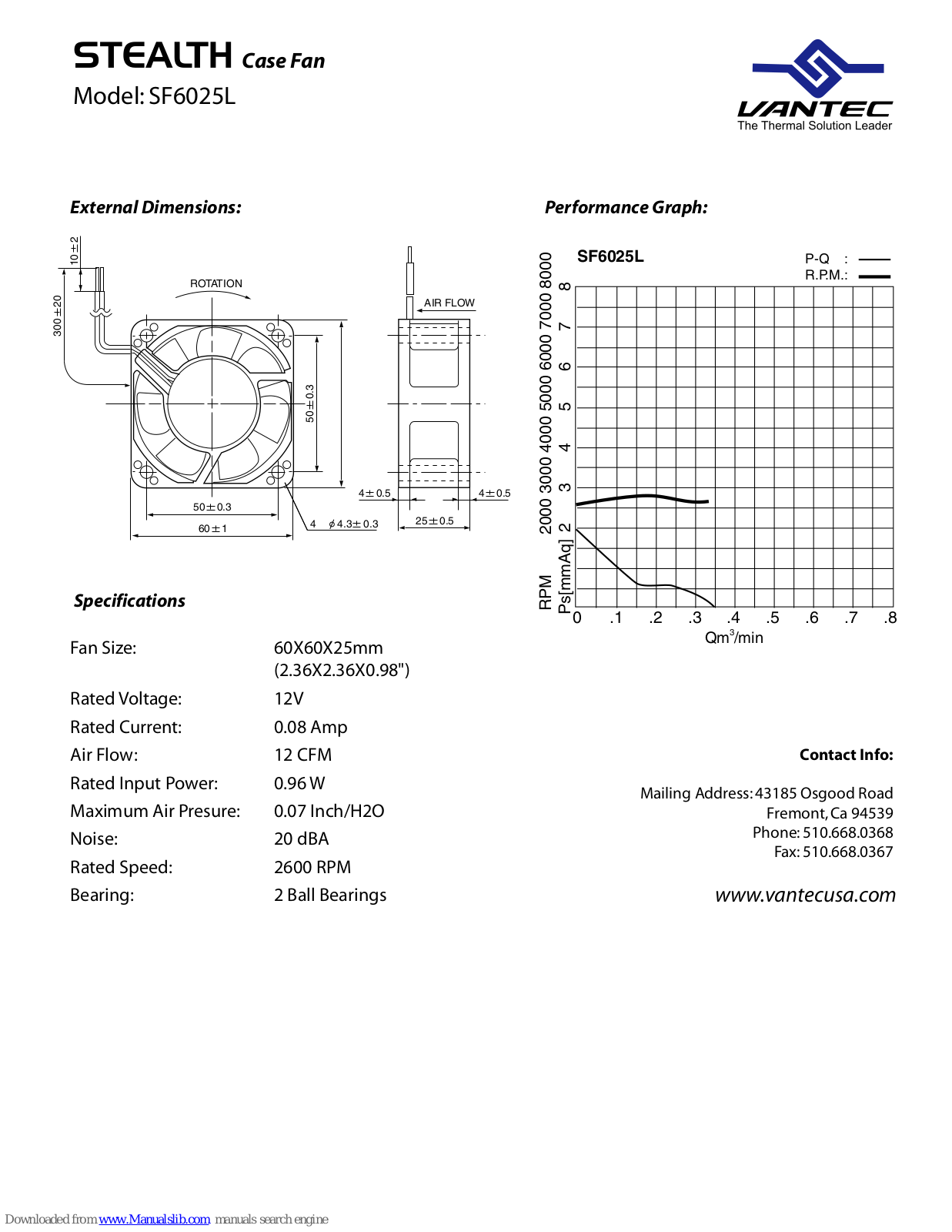 Vantec STEALTH SF6025L Specifications - ManualMachine.com