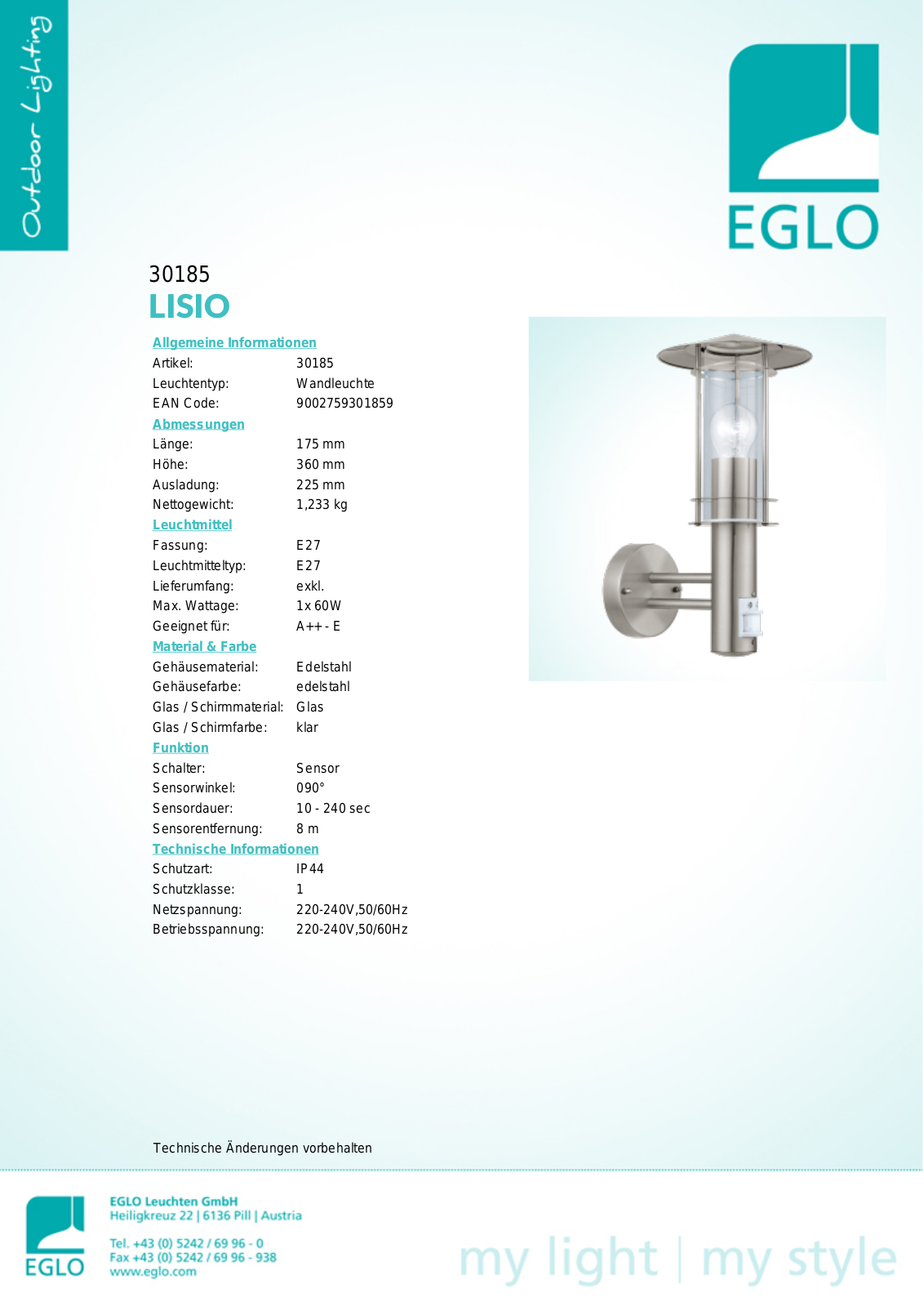 Eglo 30185 Service Manual