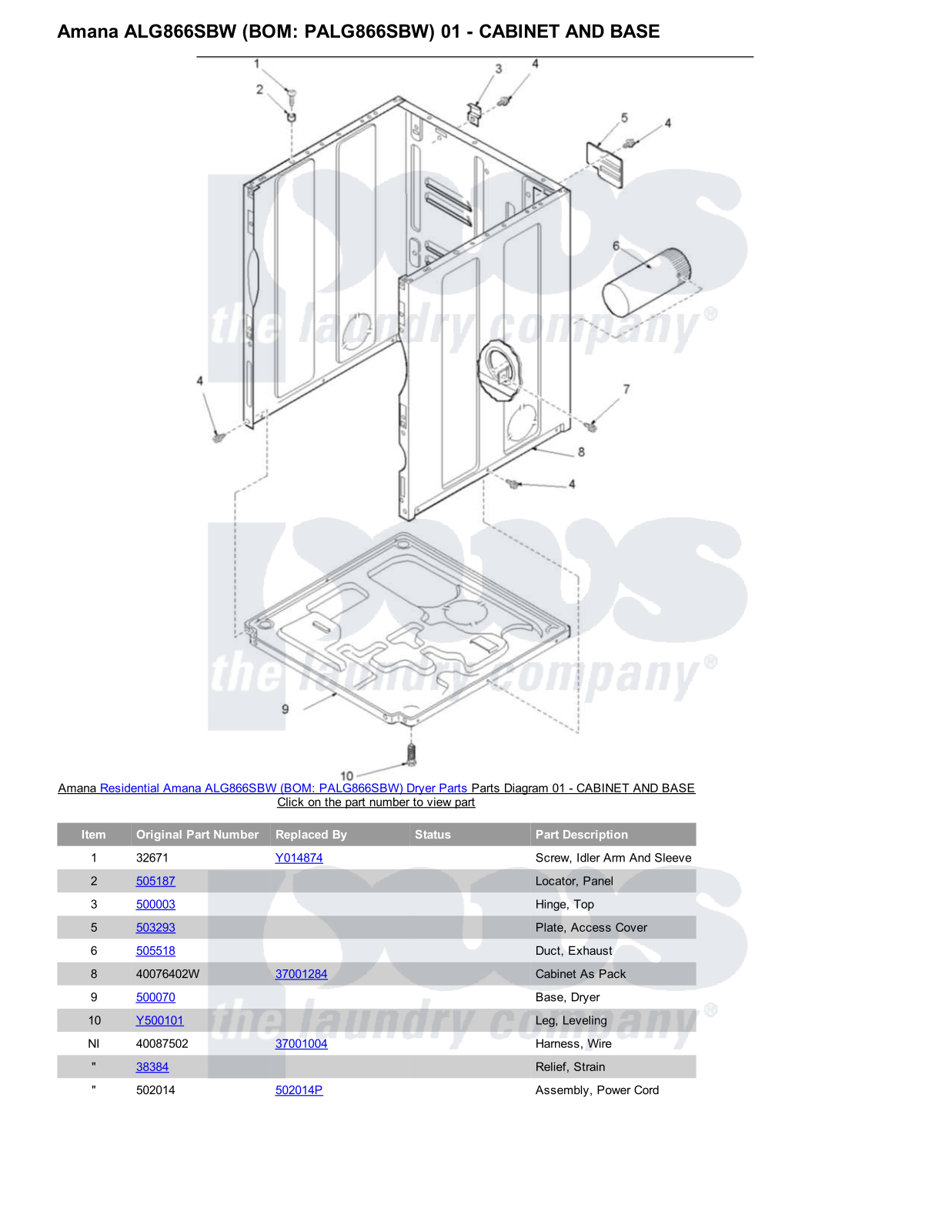 Amana ALG866SBW Parts Diagram