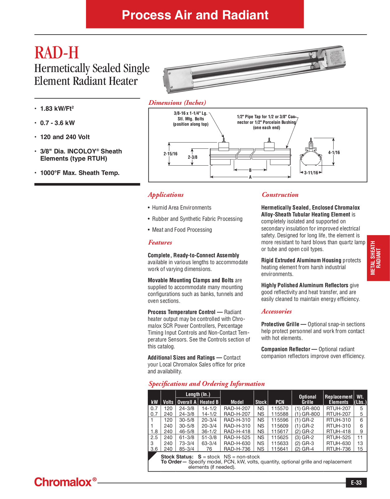 Chromalox RAD-H Catalog Page