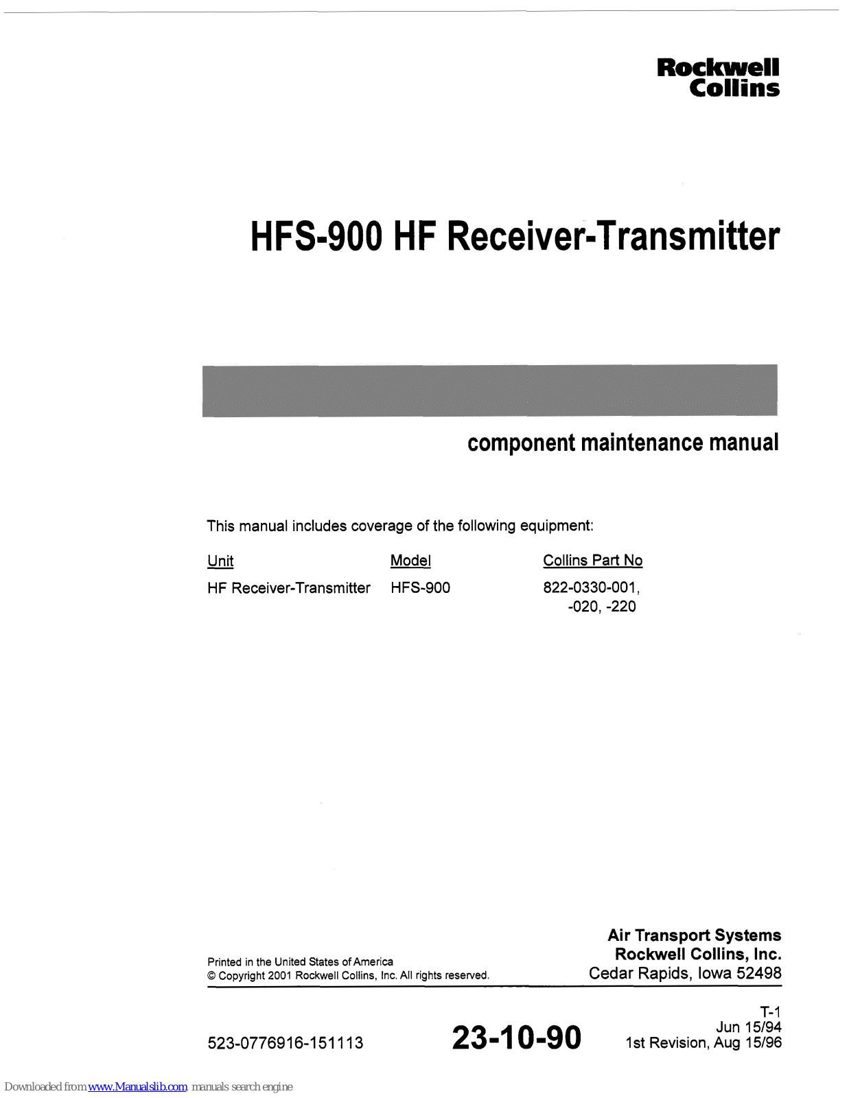 Rockwell Collins HFS-900 Maintenance Manual