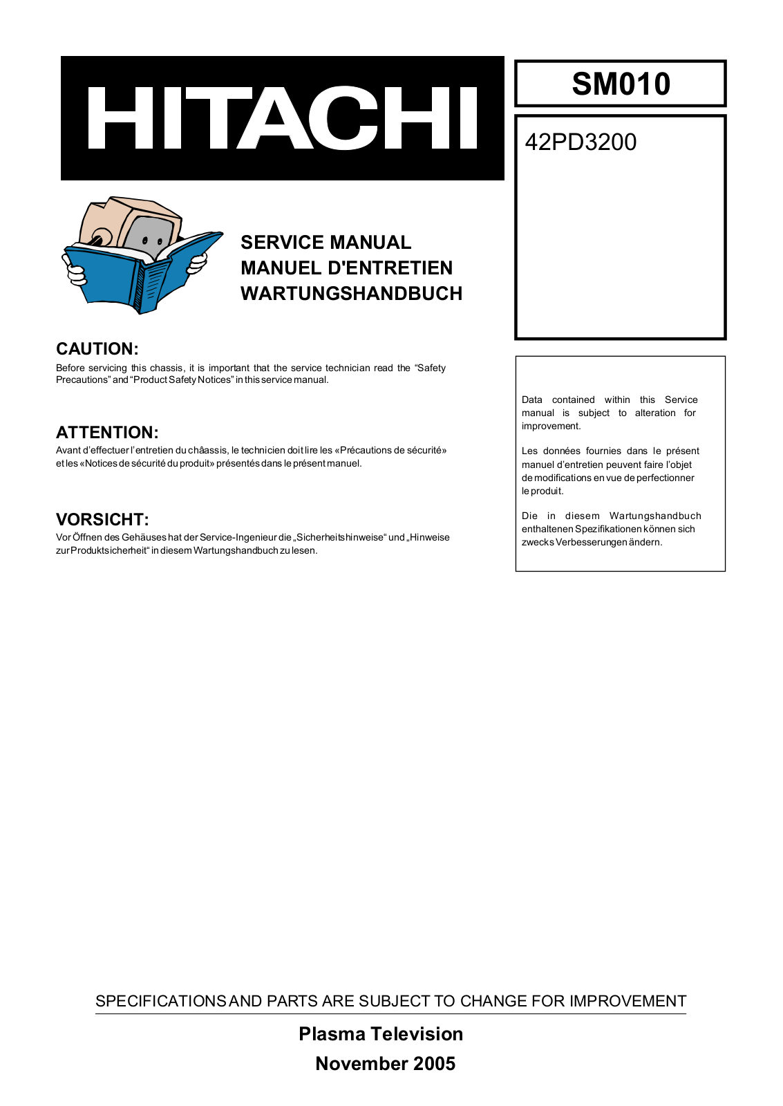 HITACHI 42PD3200 Service Manual