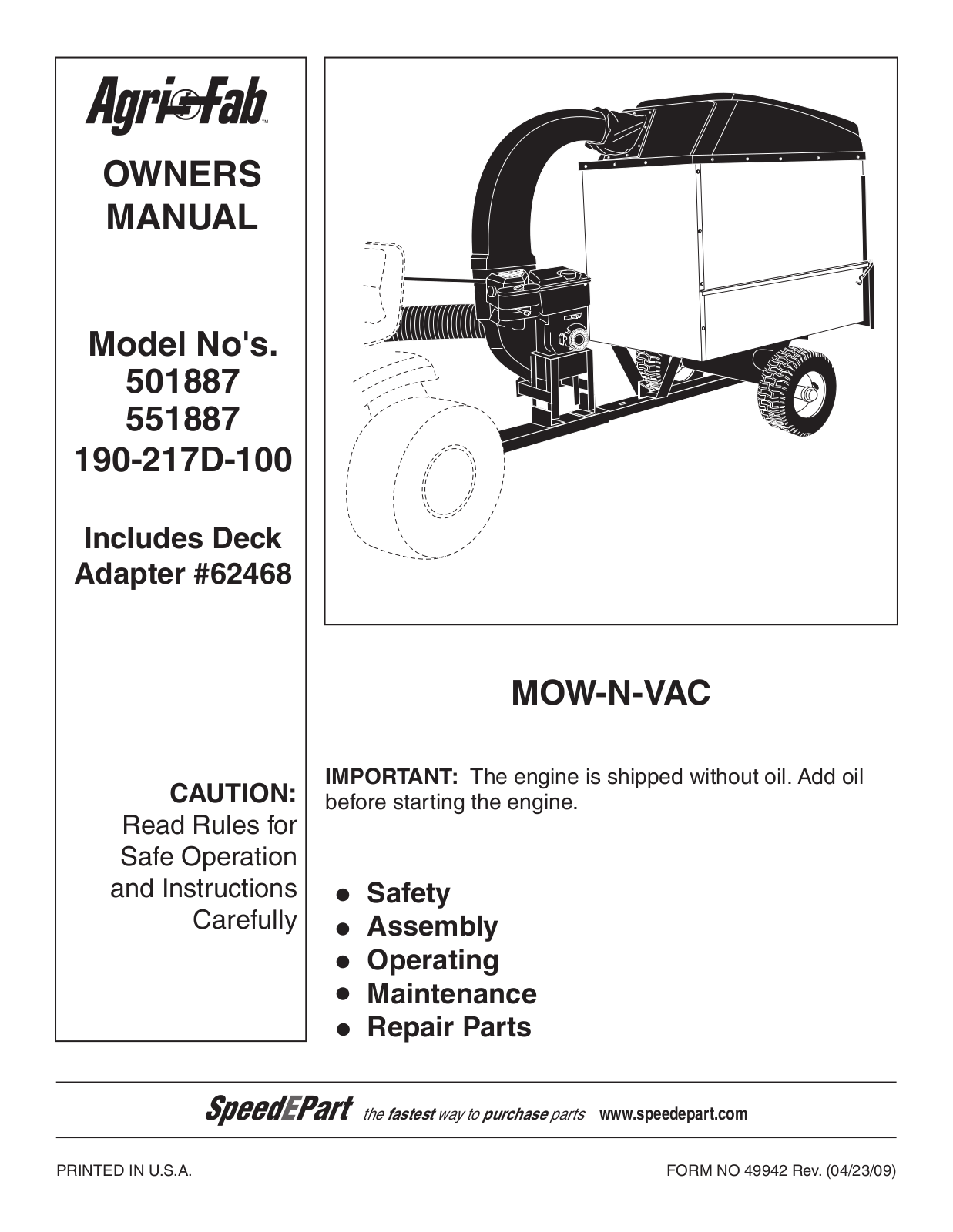 Agri-Fab 190-217D-100, 62468, 551887, 501887 User Manual