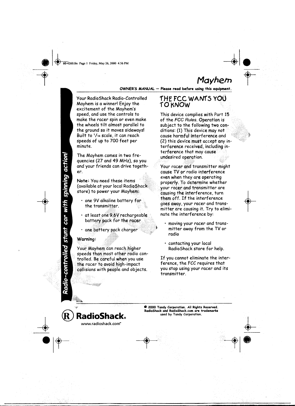 Radio Shack 6004260TX27 User Manual