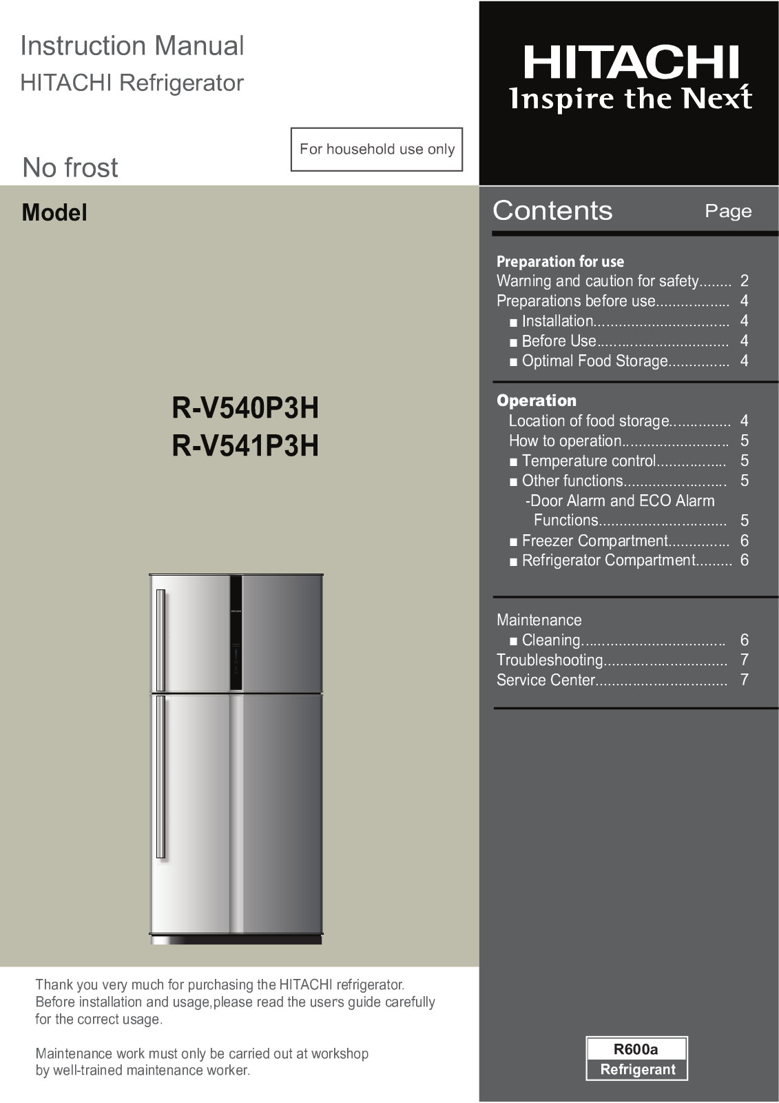 Hitachi R-V540P3H Instruction Manual