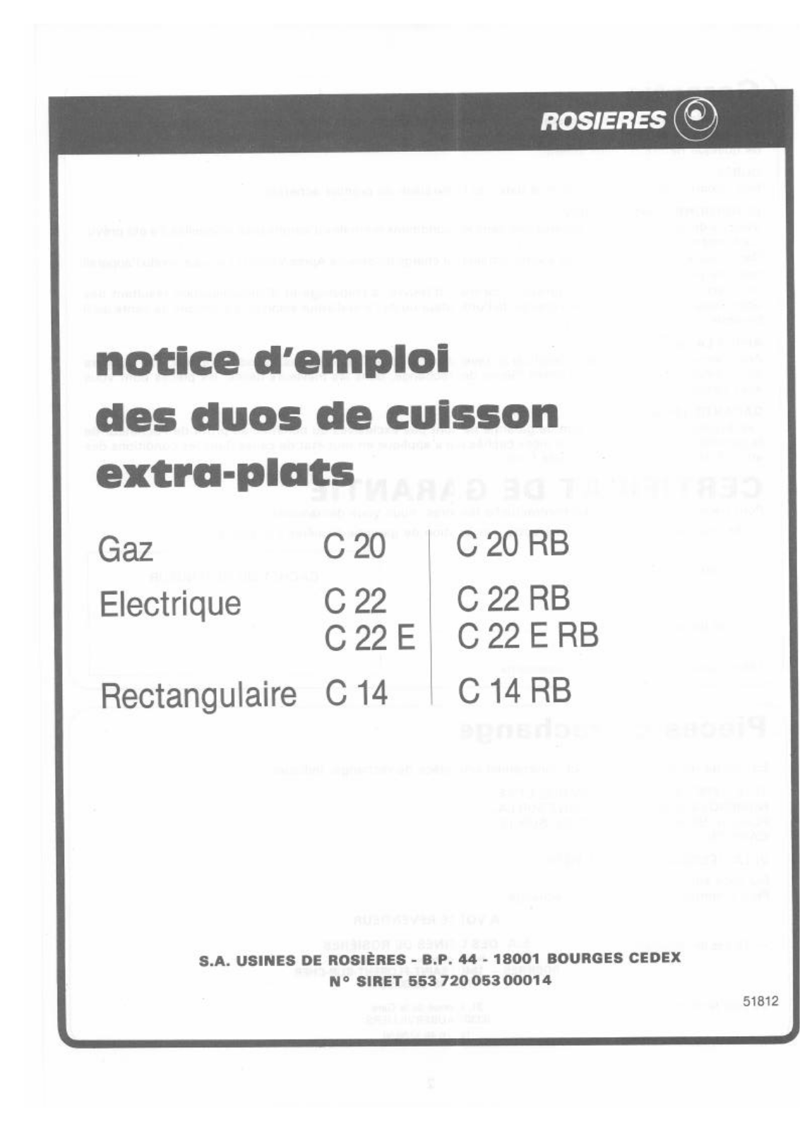 ROSIERES C 14, C 14 RB, C 20, C 20 RB, C 22 User Manual