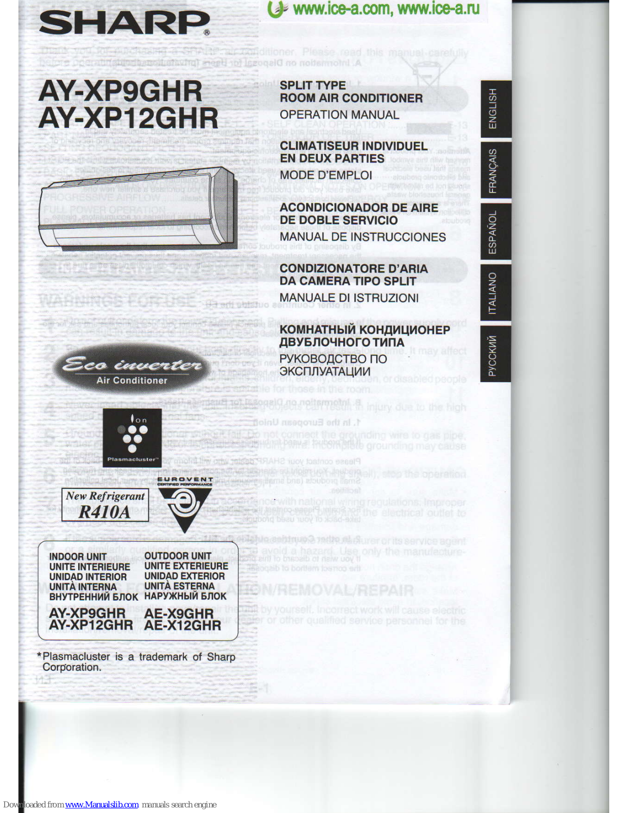 Sharp AY-XP12GH, AY-XP9GHR Operation Manual - ManualMachine.com