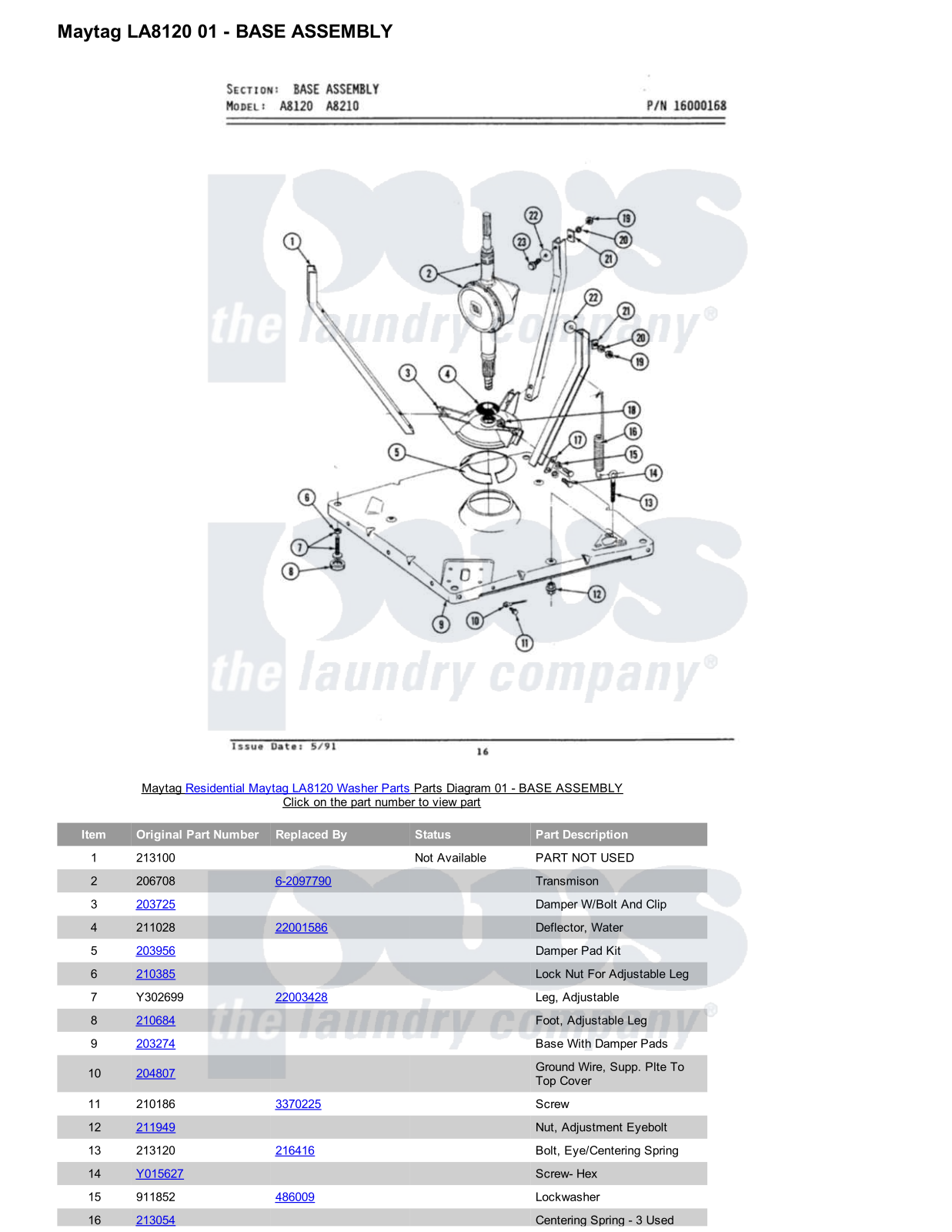 Maytag LA8120 Parts Diagram