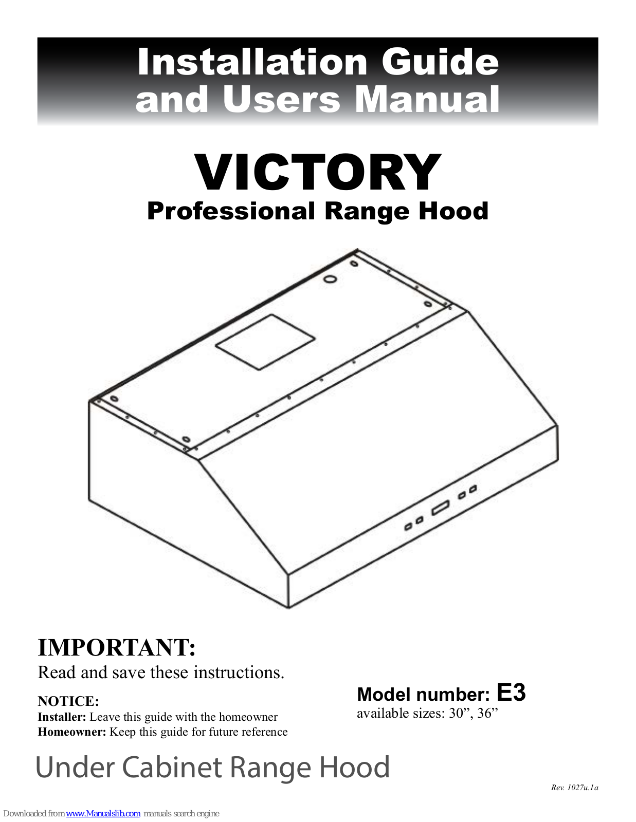 Victory E3 Installation Manual And User's Manual