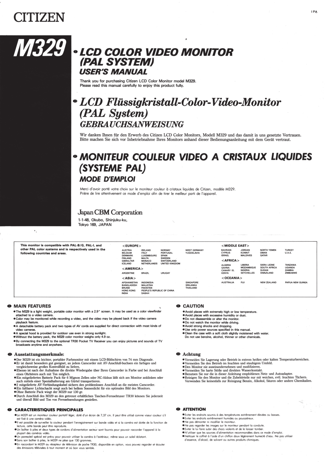 Citizen M329 User Manual