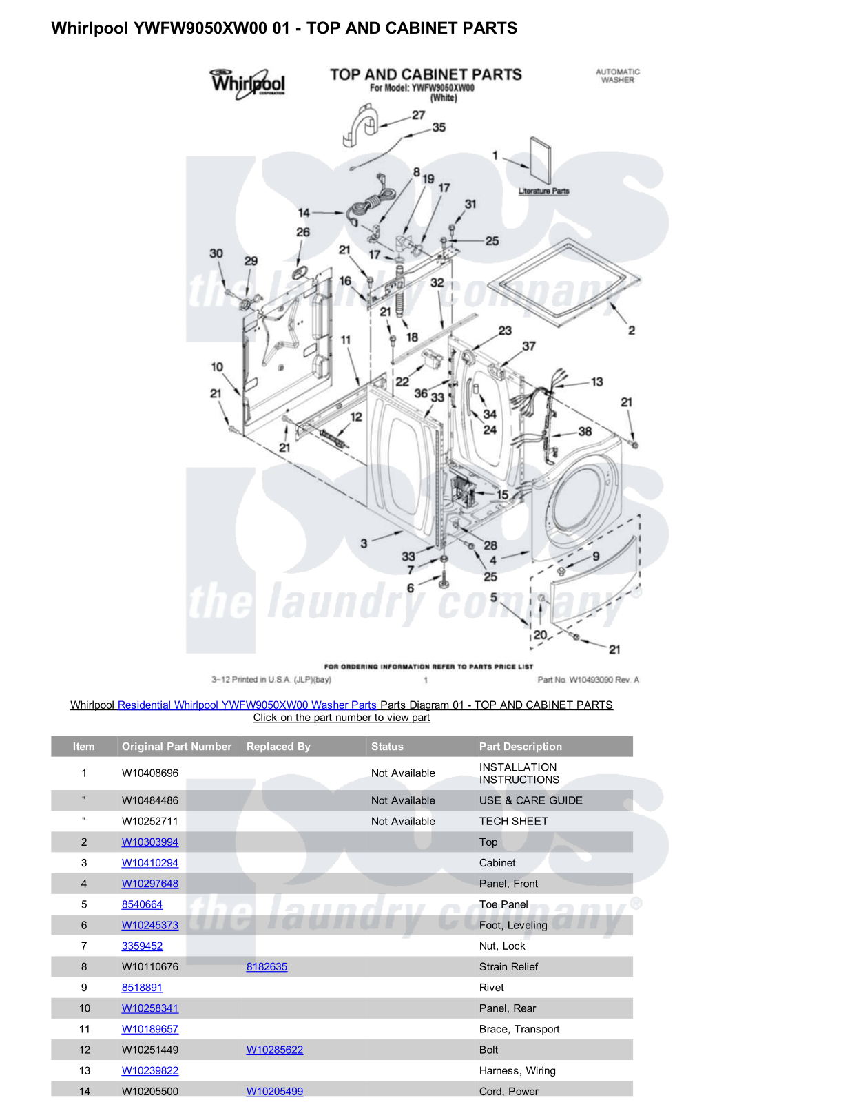 Whirlpool YWFW9050XW00 Parts Diagram