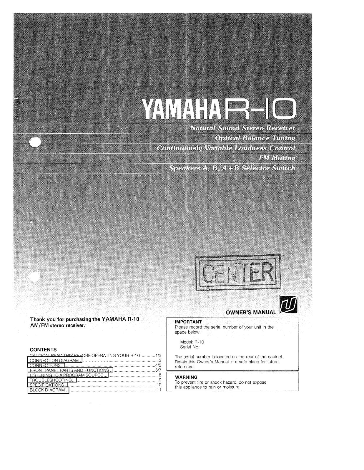 Yamaha R10 User Manual