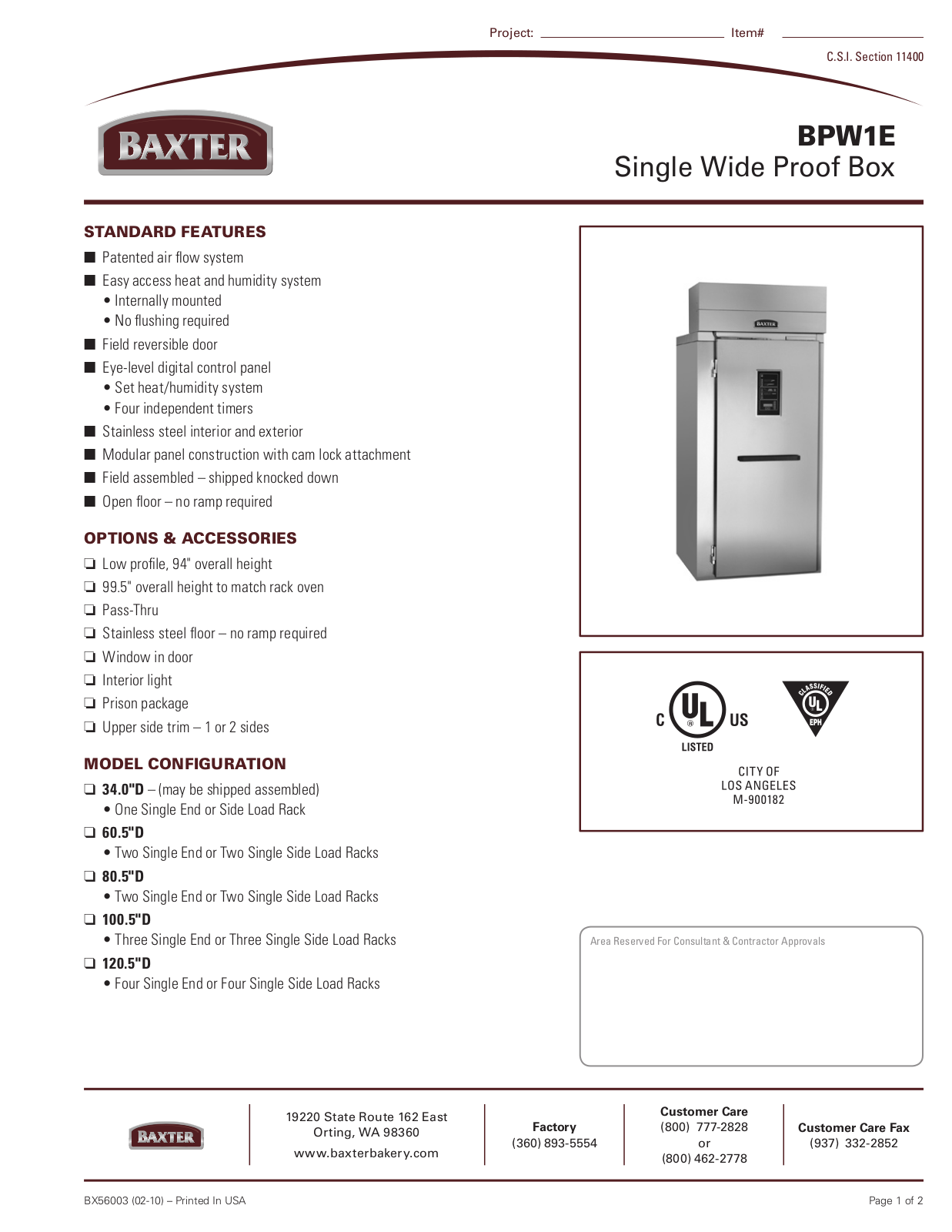 Mannhart BPW1E Specifications