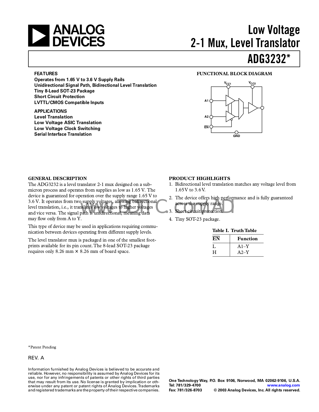 ANALOG DEVICES ADG3232 Service Manual