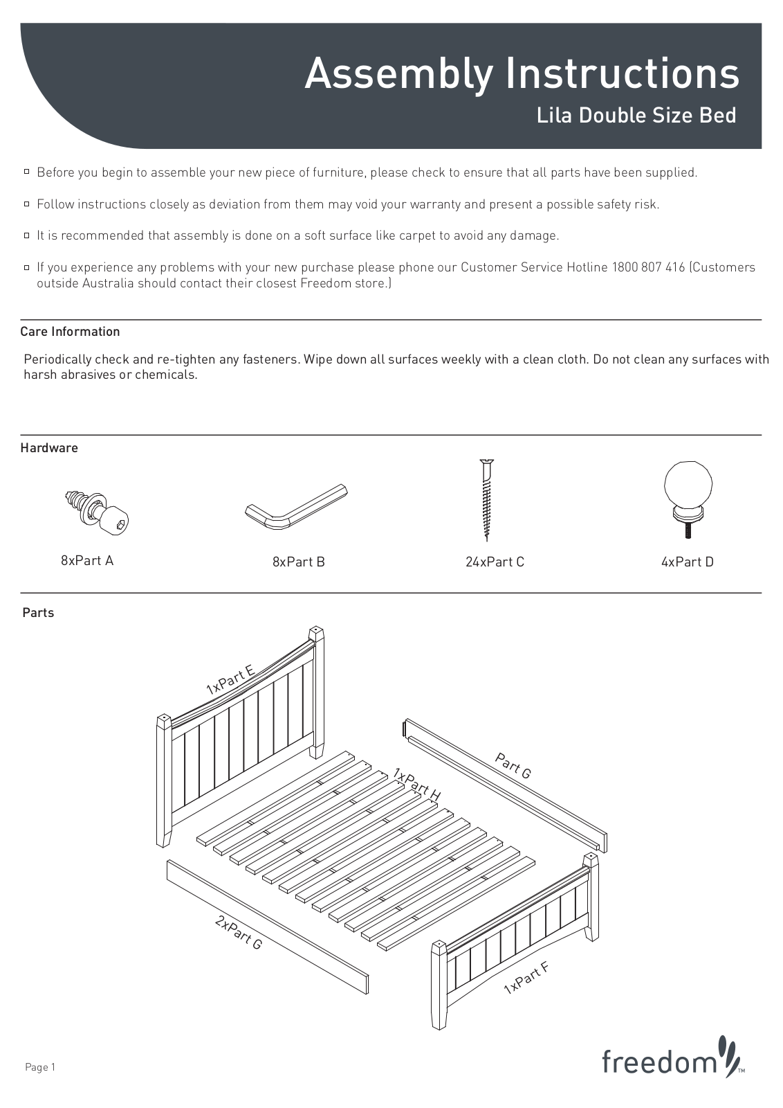 Freedom Lila Double Bed Assembly Instruction - ManualMachine.com