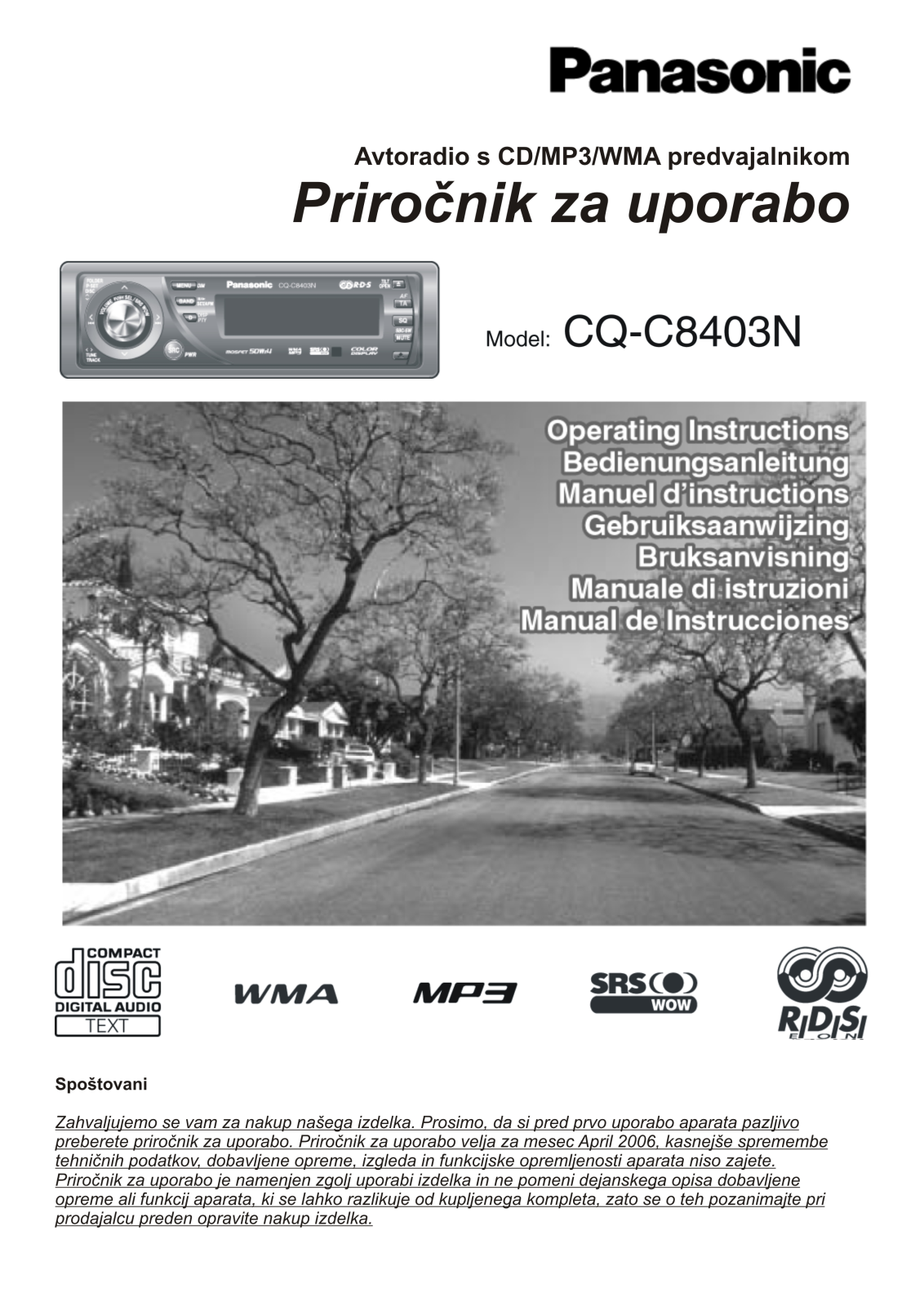 Panasonic CQ-C8403N Operating Manual