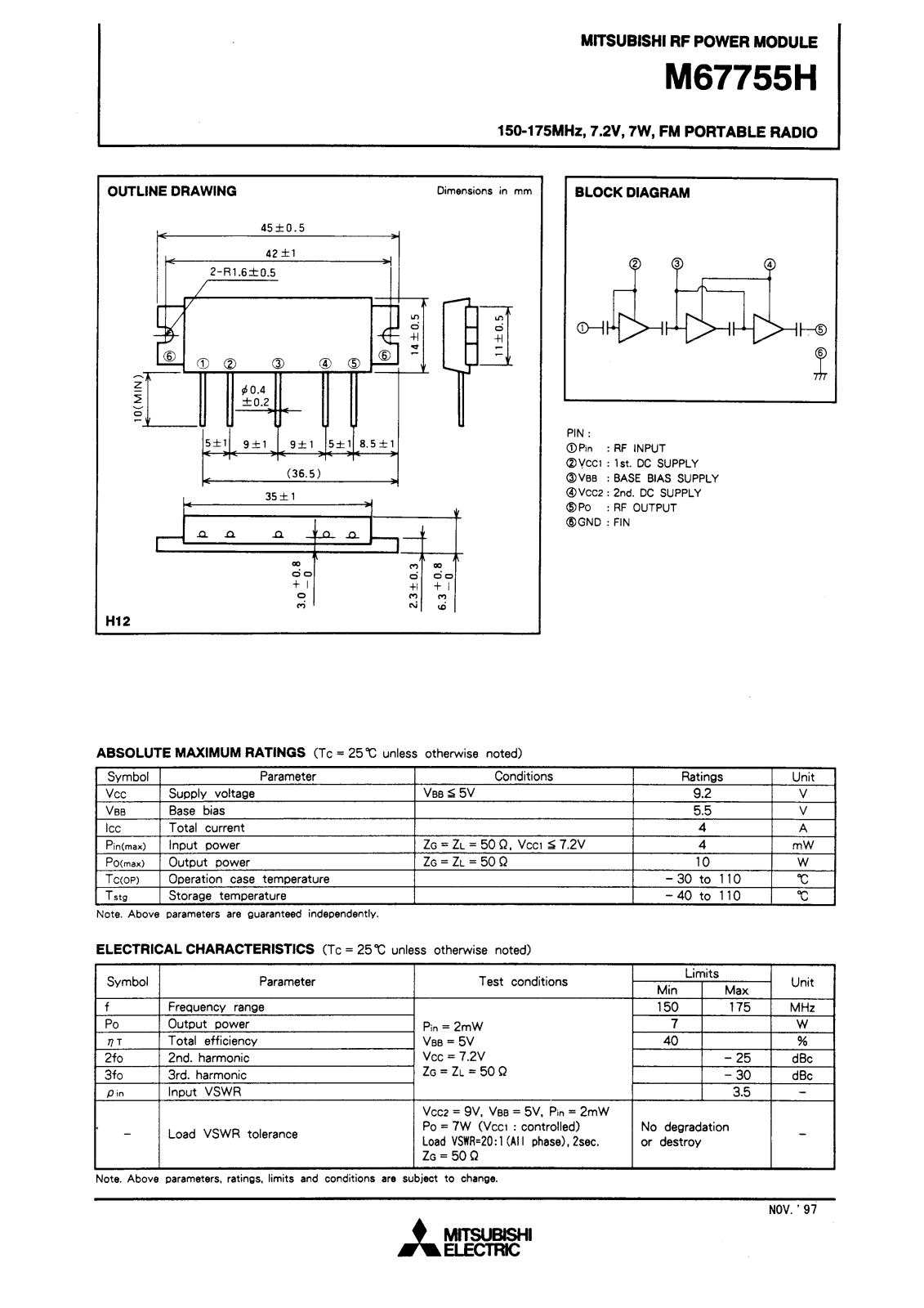 Mitsubishi M67755H Datasheet