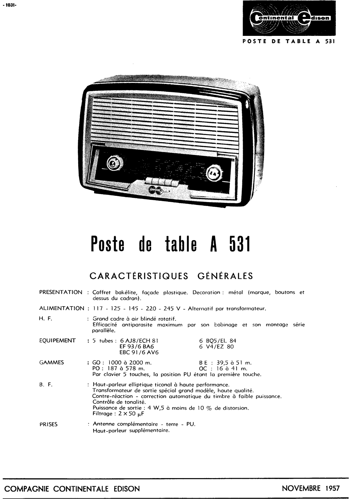 Continental Edison A-531 Schematic