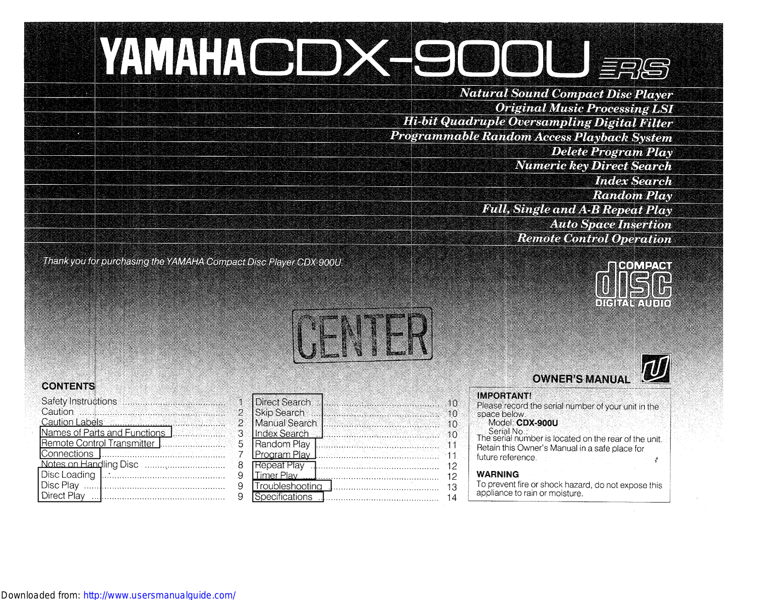 Yamaha Audio CDX-900 User Manual