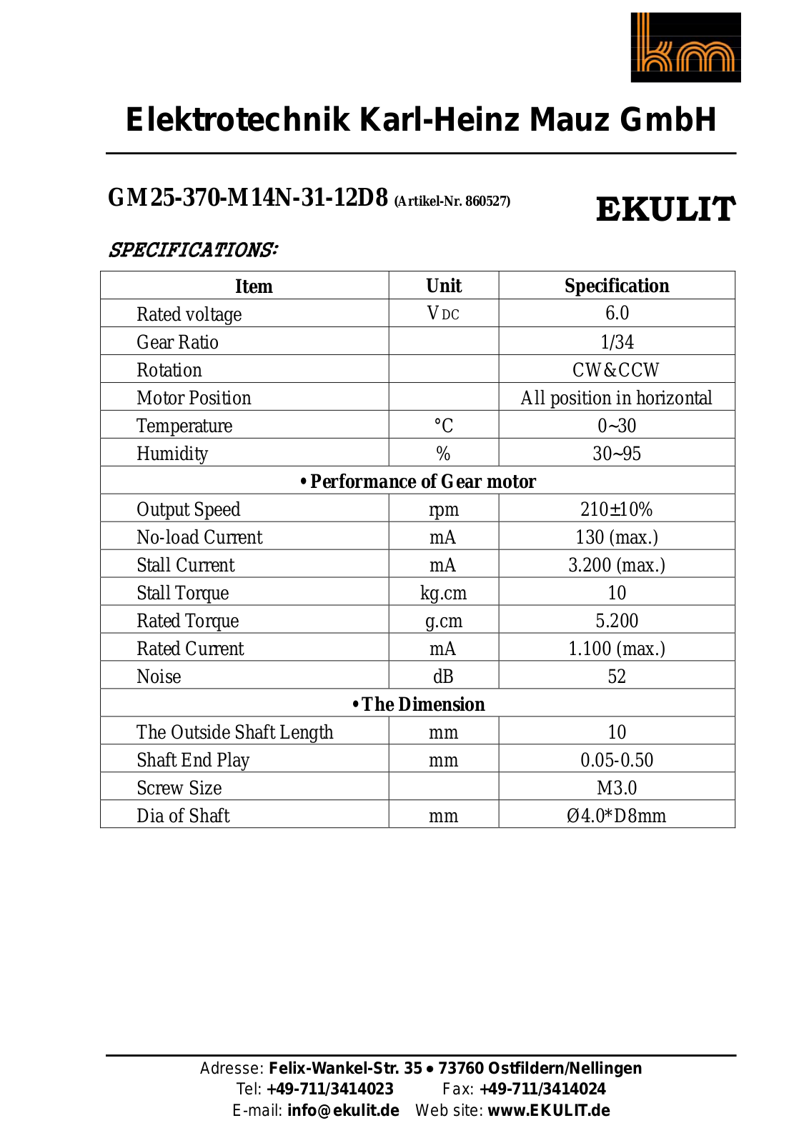 EKULIT GM87,5 12VDC Datasheet - ManualMachine.com