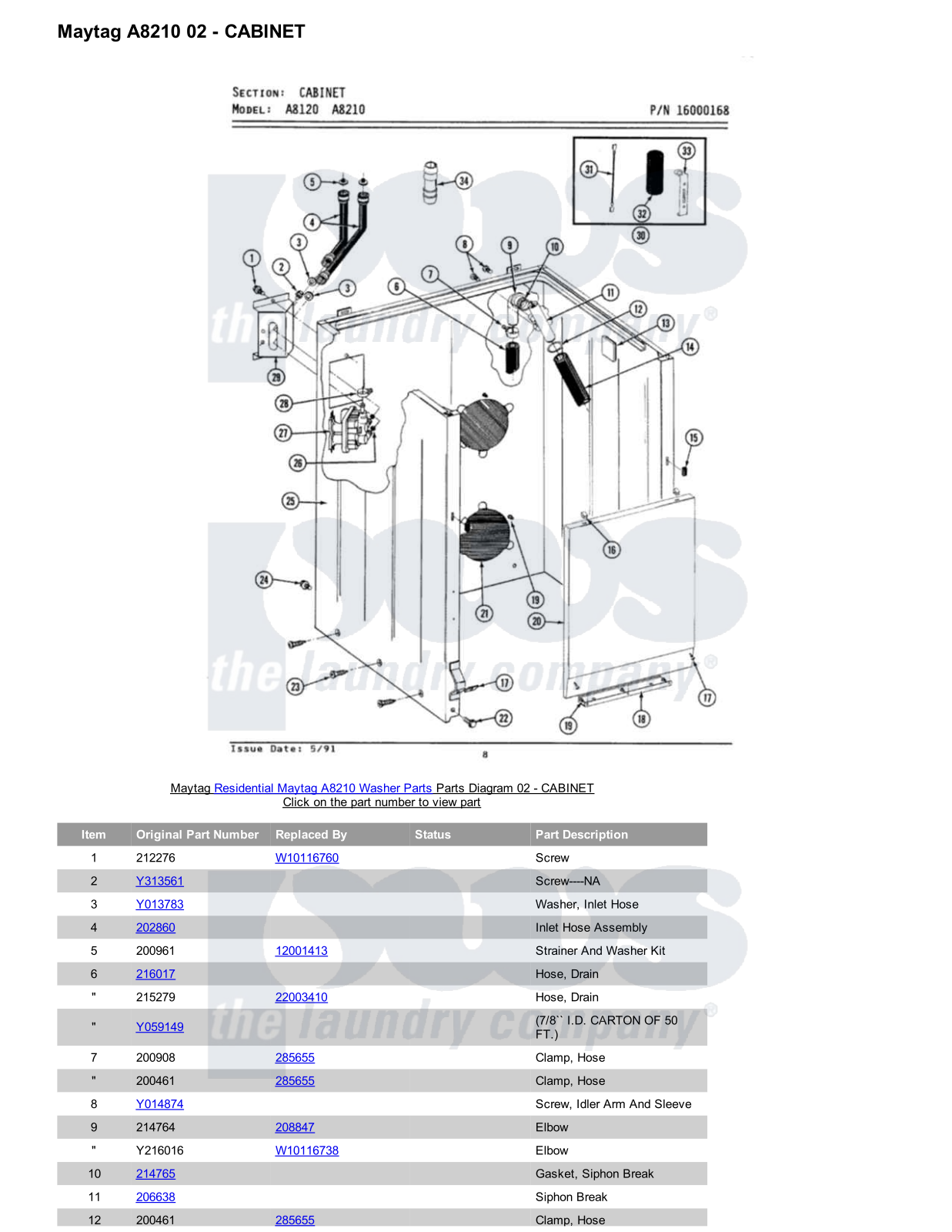 Maytag A8210 Parts Diagram